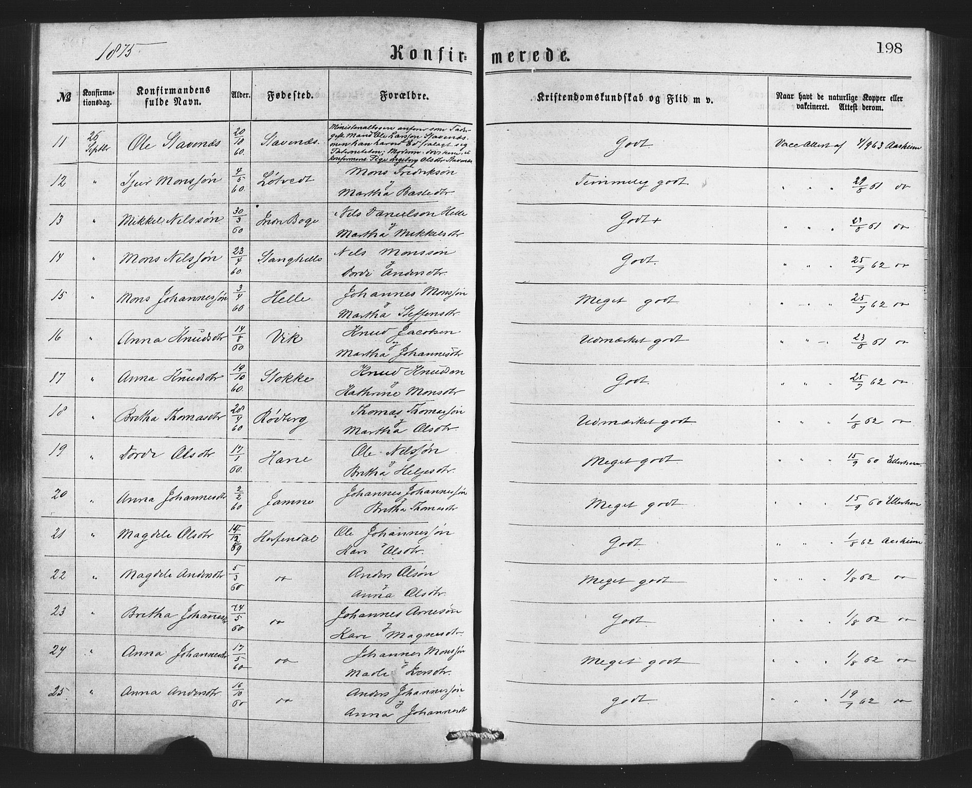 Bruvik Sokneprestembete, AV/SAB-A-74701/H/Haa: Parish register (official) no. A 1, 1869-1877, p. 198