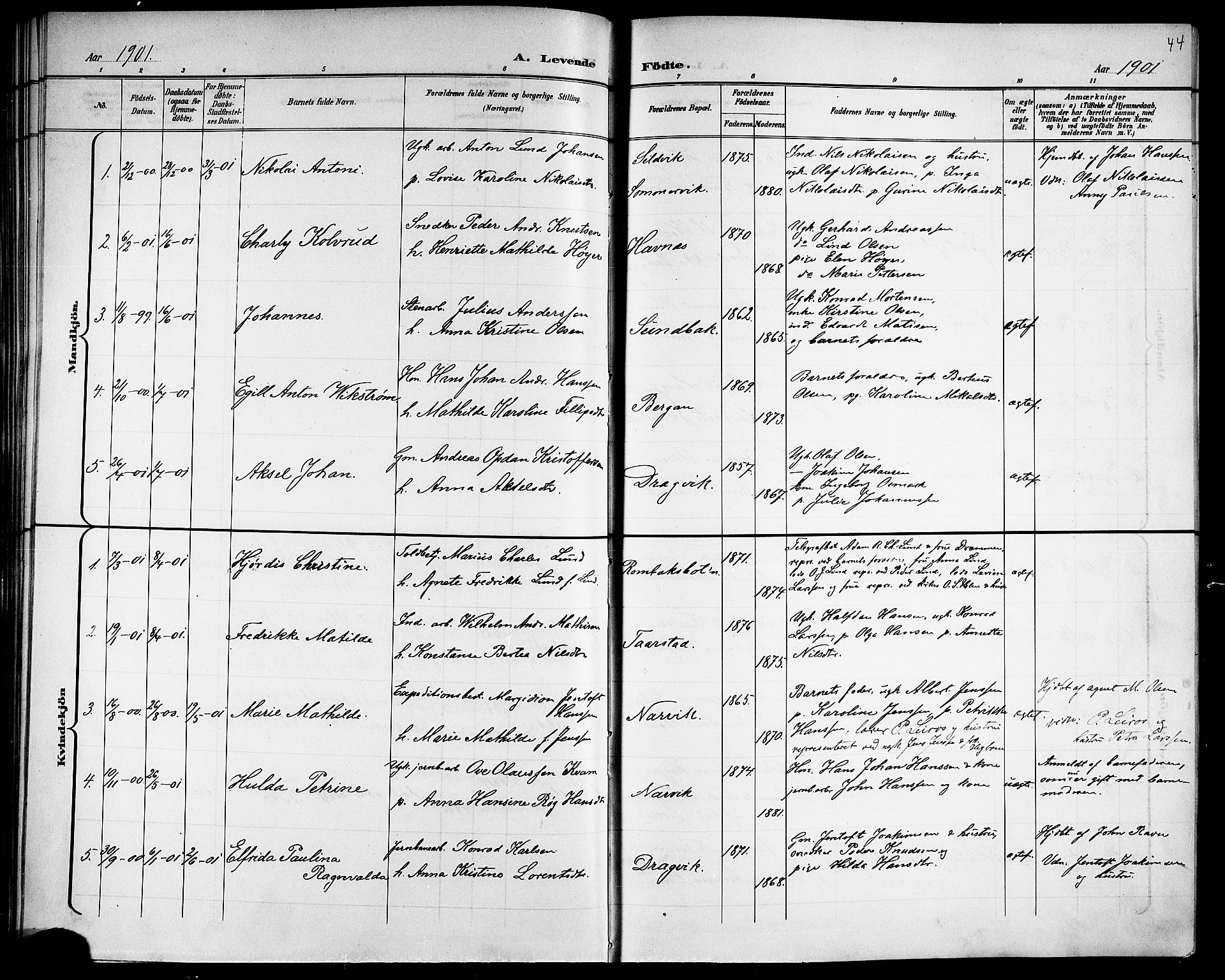 Ministerialprotokoller, klokkerbøker og fødselsregistre - Nordland, AV/SAT-A-1459/863/L0915: Parish register (copy) no. 863C05, 1898-1907, p. 44