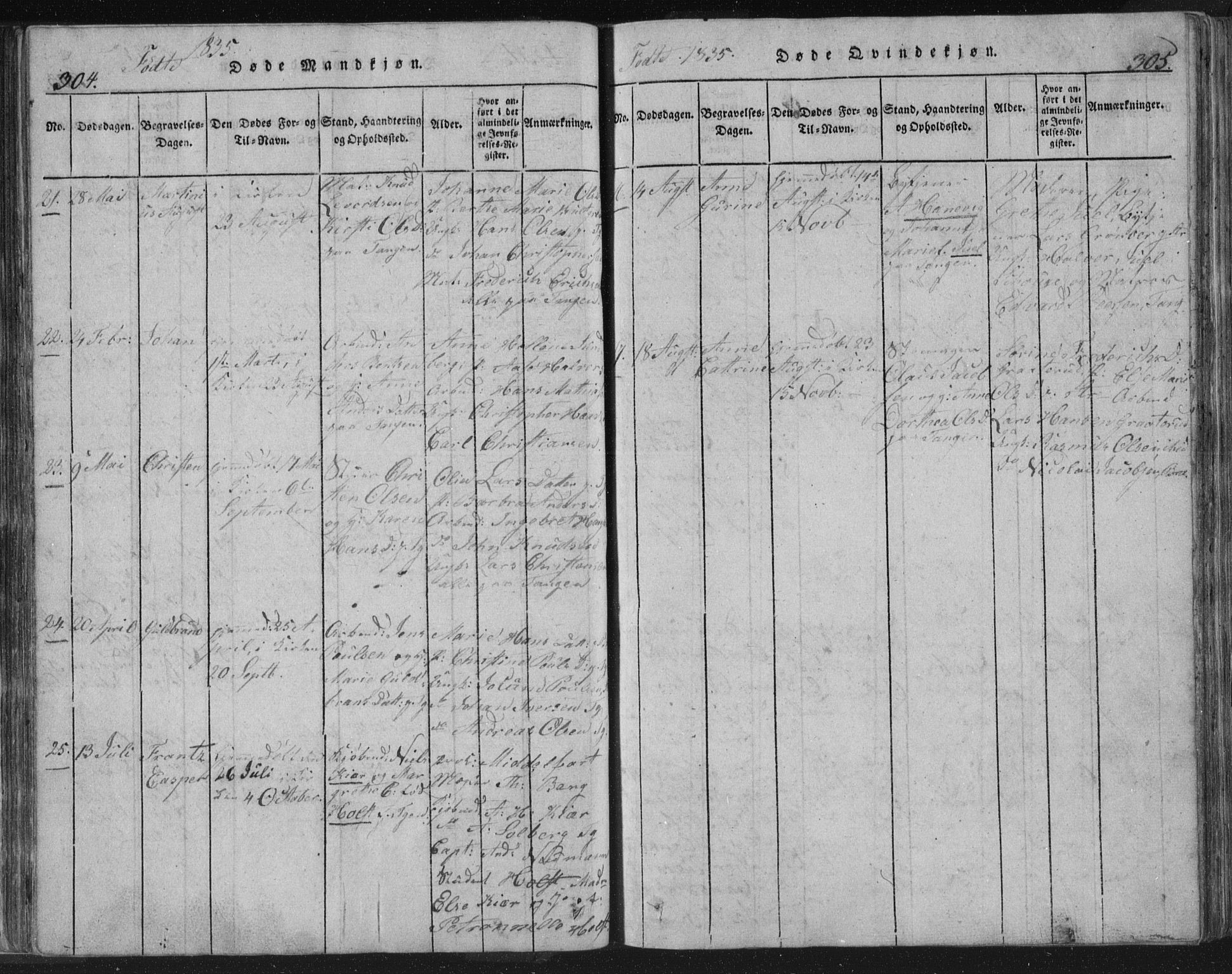 Strømsø kirkebøker, AV/SAKO-A-246/F/Fb/L0004: Parish register (official) no. II 4, 1814-1843, p. 304-305