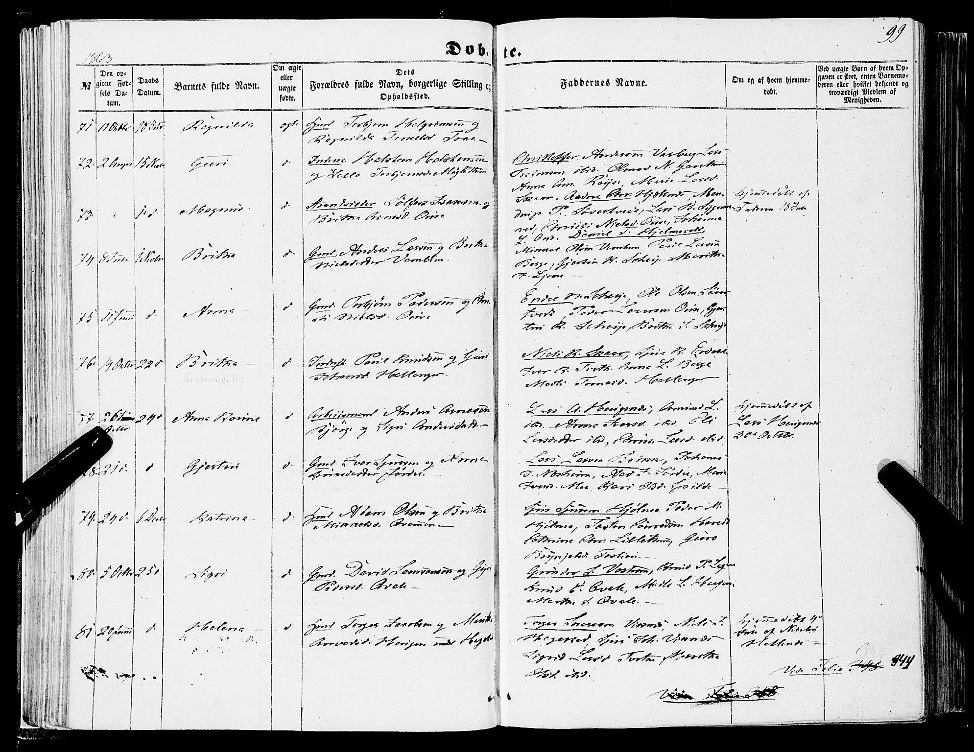 Ulvik sokneprestembete, SAB/A-78801/H/Haa: Parish register (official) no. A 13, 1853-1863, p. 99
