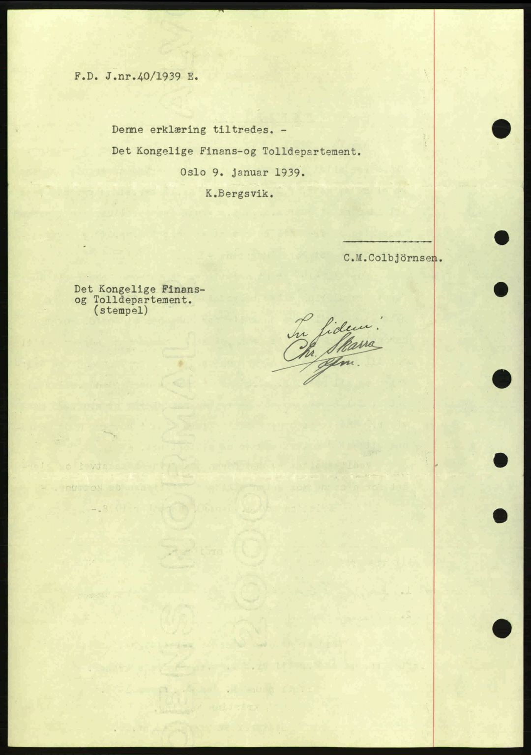 Kristiansund byfogd, SAT/A-4587/A/27: Mortgage book no. 31, 1938-1939, Diary no: : 39/1939