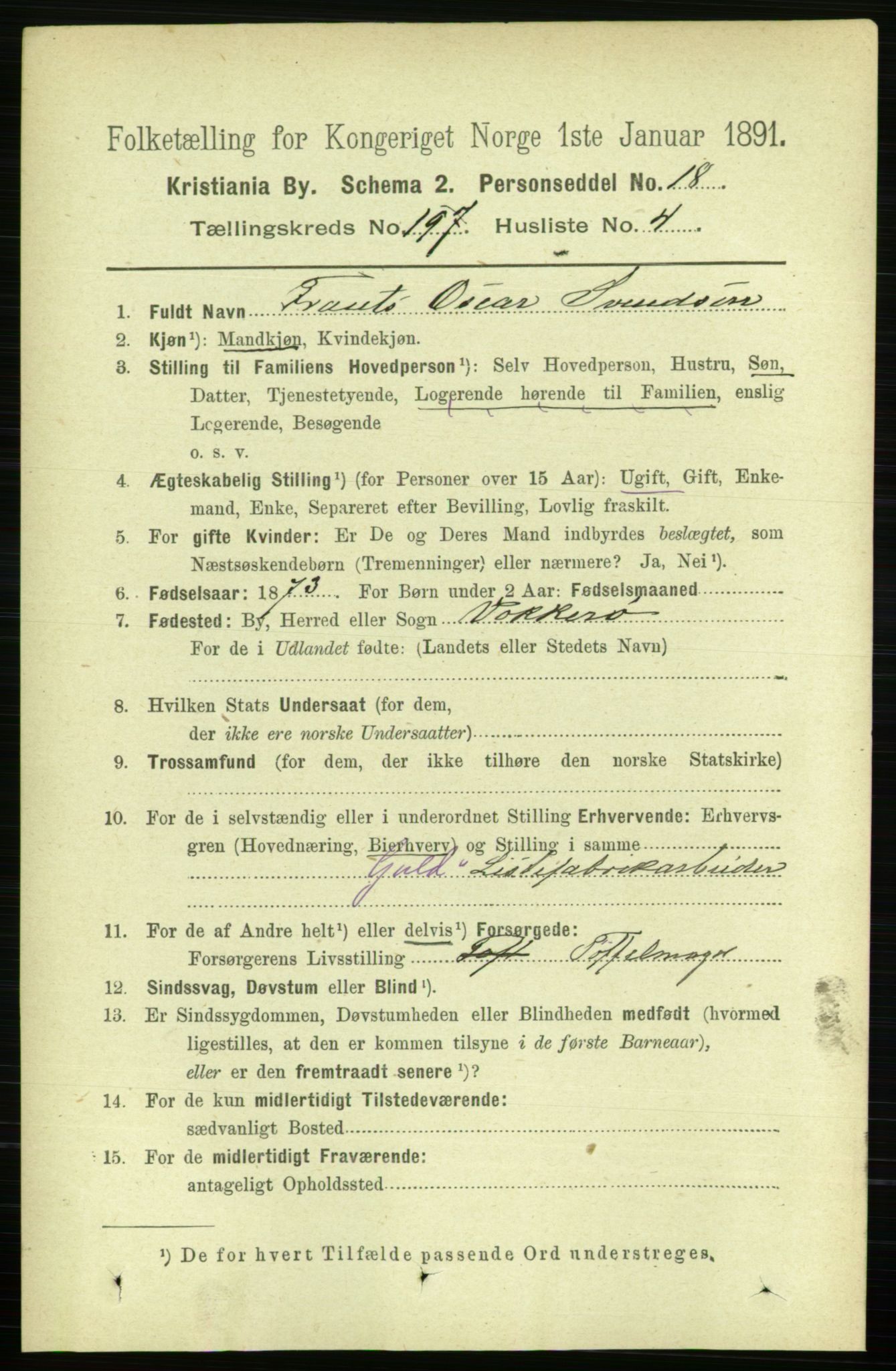 RA, 1891 census for 0301 Kristiania, 1891, p. 118885