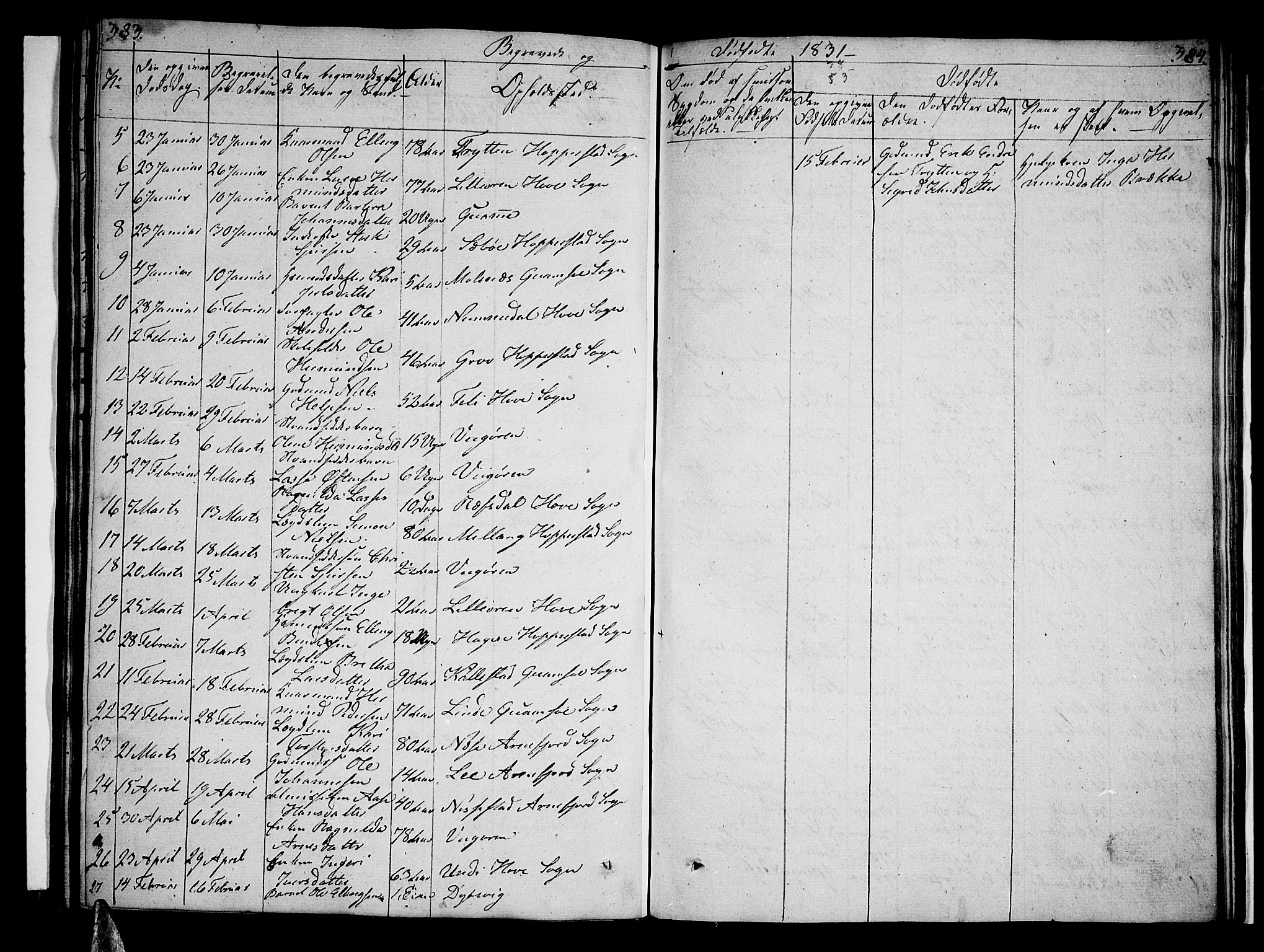 Vik sokneprestembete, SAB/A-81501: Parish register (official) no. A 6, 1821-1831, p. 383-384