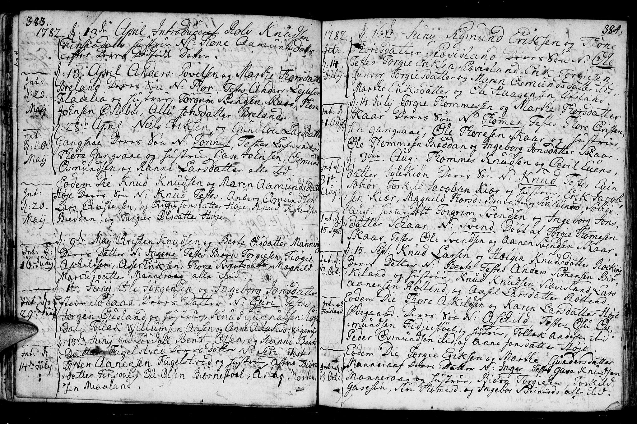 Holum sokneprestkontor, AV/SAK-1111-0022/F/Fa/Fac/L0001: Parish register (official) no. A 1, 1773-1820, p. 383-384