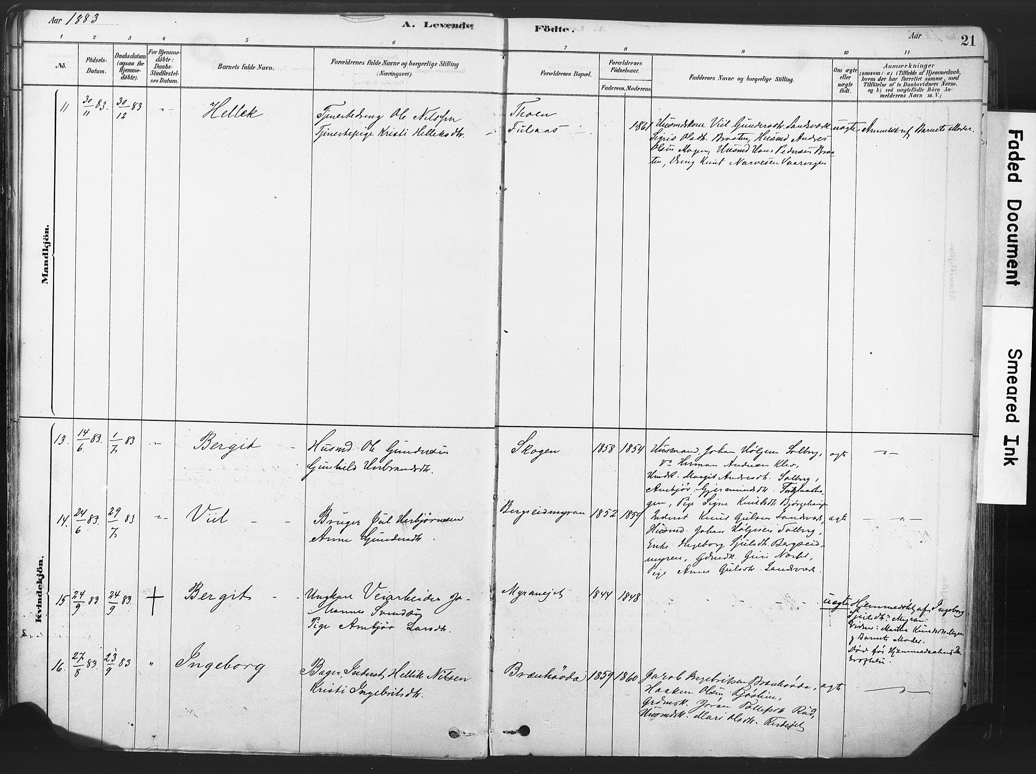 Rollag kirkebøker, AV/SAKO-A-240/F/Fa/L0011: Parish register (official) no. I 11, 1878-1902, p. 21