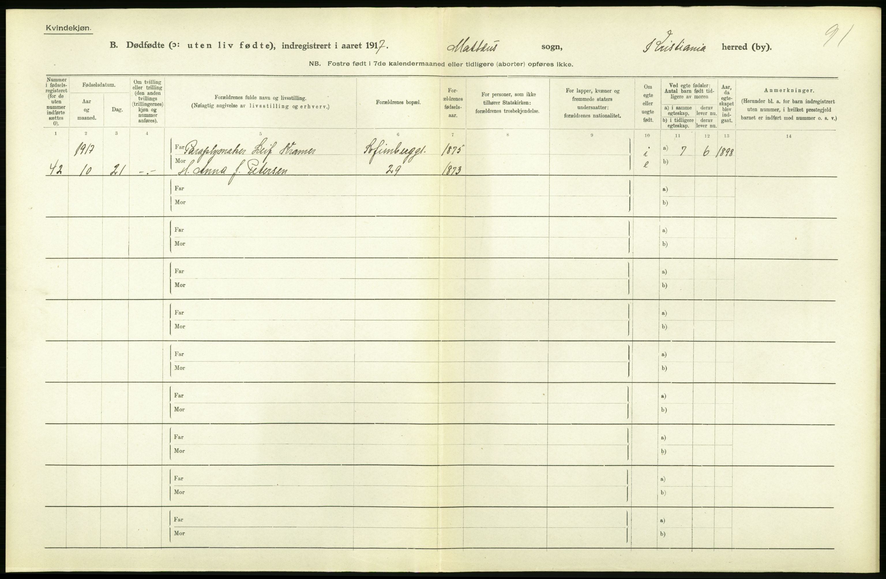 Statistisk sentralbyrå, Sosiodemografiske emner, Befolkning, RA/S-2228/D/Df/Dfb/Dfbg/L0011: Kristiania: Døde, dødfødte., 1917, p. 618