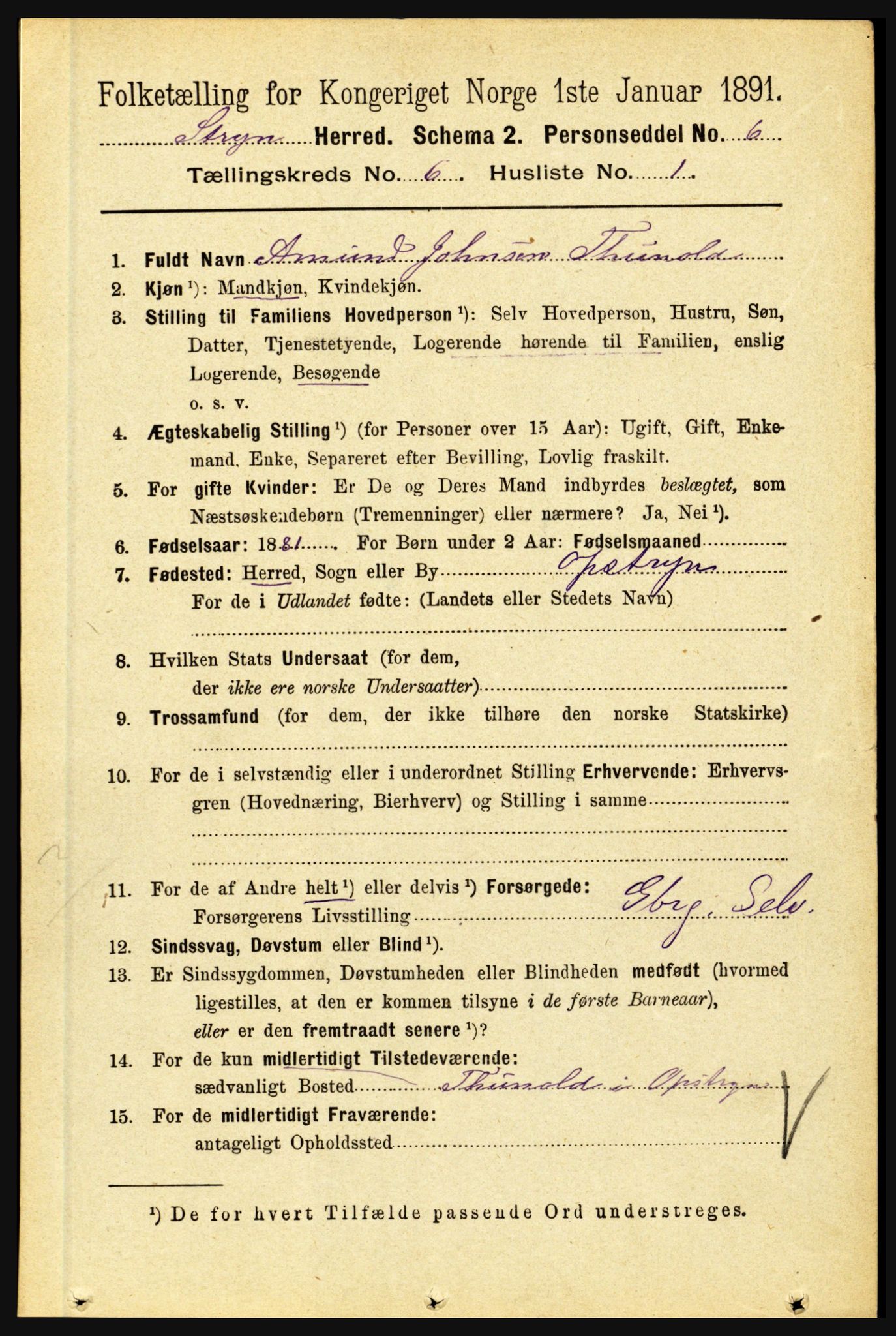 RA, 1891 census for 1448 Stryn, 1891, p. 2395