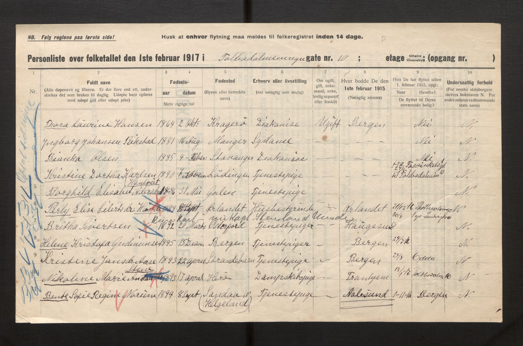 SAB, Municipal Census 1917 for Bergen, 1917, p. 41857