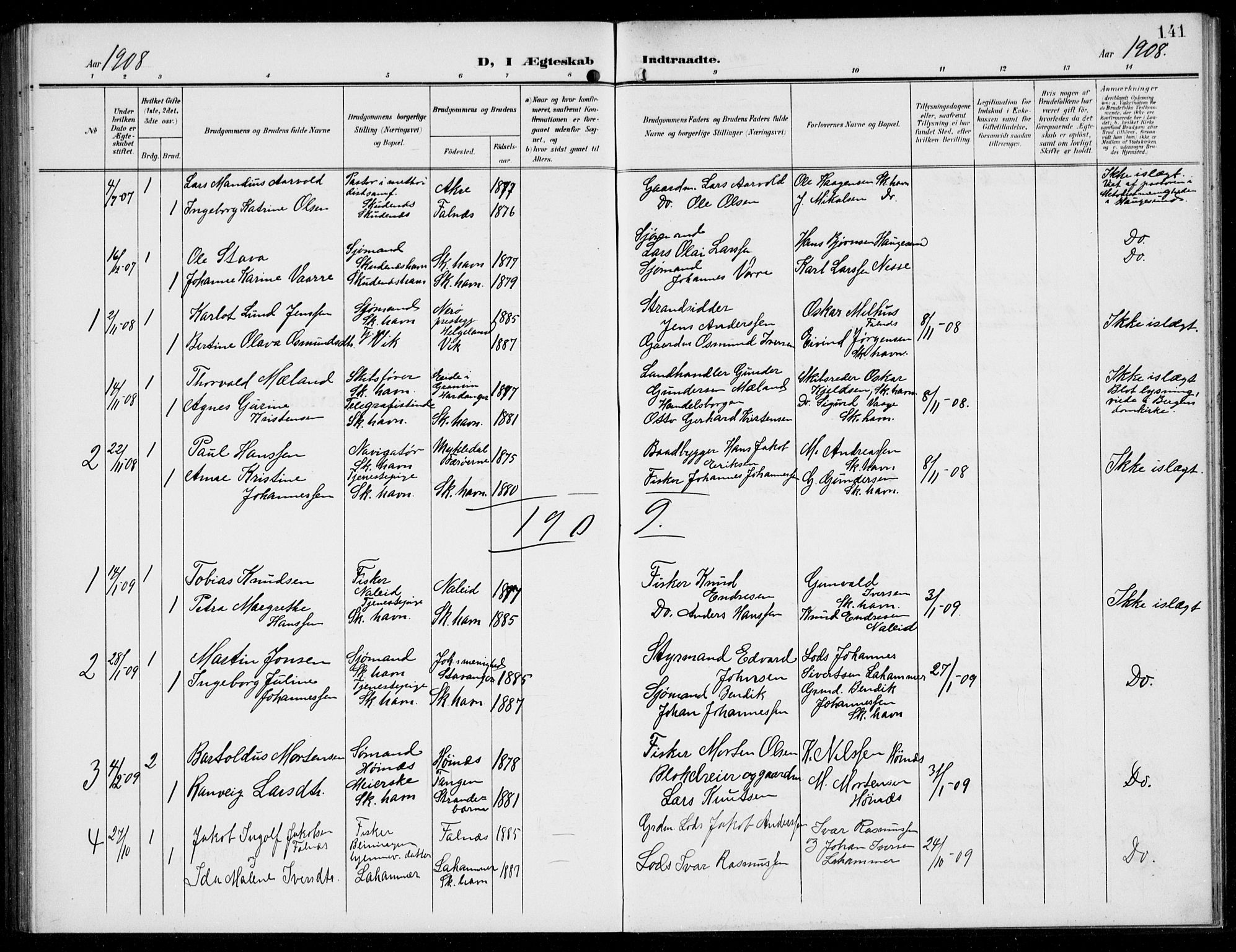 Skudenes sokneprestkontor, SAST/A -101849/H/Ha/Hab/L0010: Parish register (copy) no. B 10, 1908-1936, p. 141