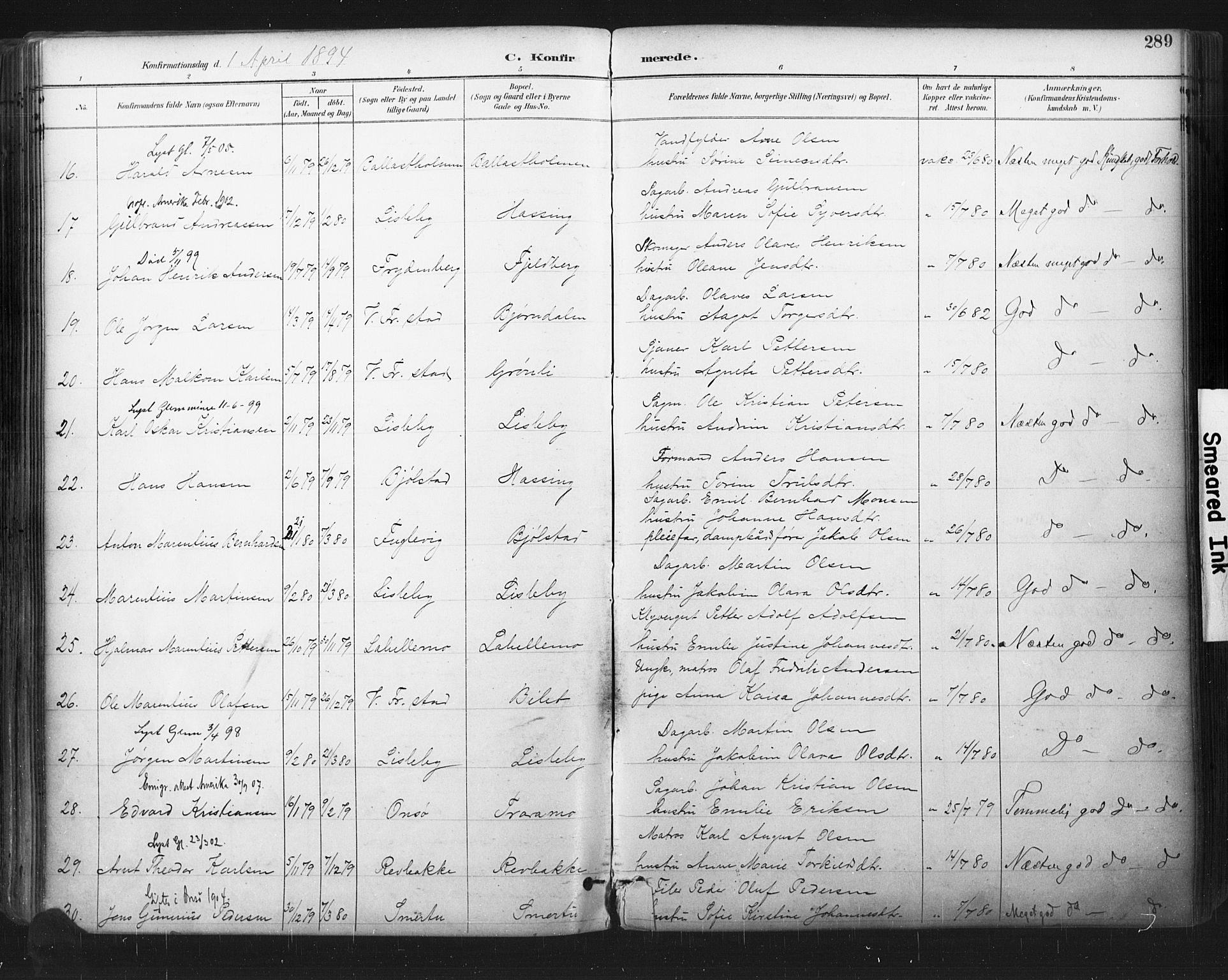 Glemmen prestekontor Kirkebøker, SAO/A-10908/F/Fa/L0013: Parish register (official) no. 13, 1892-1907, p. 289
