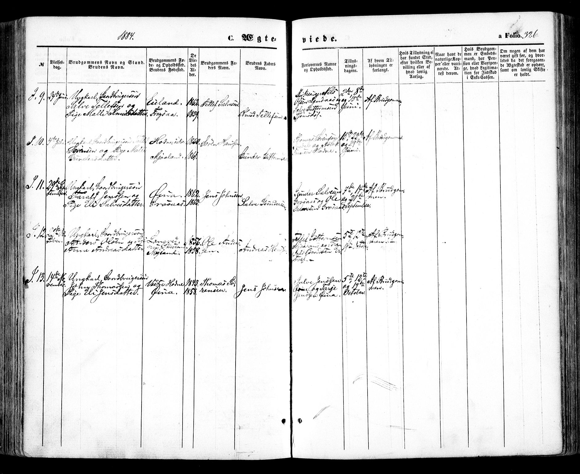 Evje sokneprestkontor, AV/SAK-1111-0008/F/Fa/Faa/L0006: Parish register (official) no. A 6, 1866-1884, p. 326