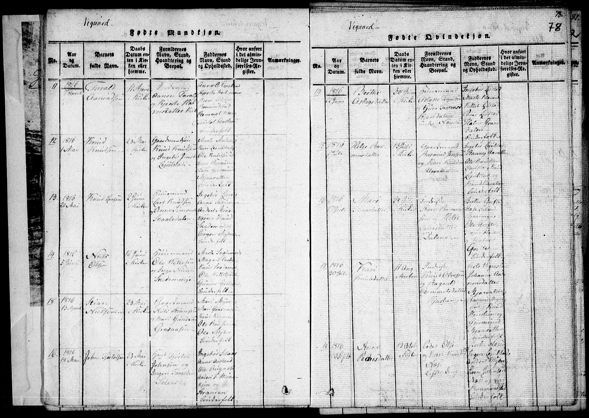 Holt sokneprestkontor, AV/SAK-1111-0021/F/Fa/L0005: Parish register (official) no. A 5, 1813-1821, p. 78