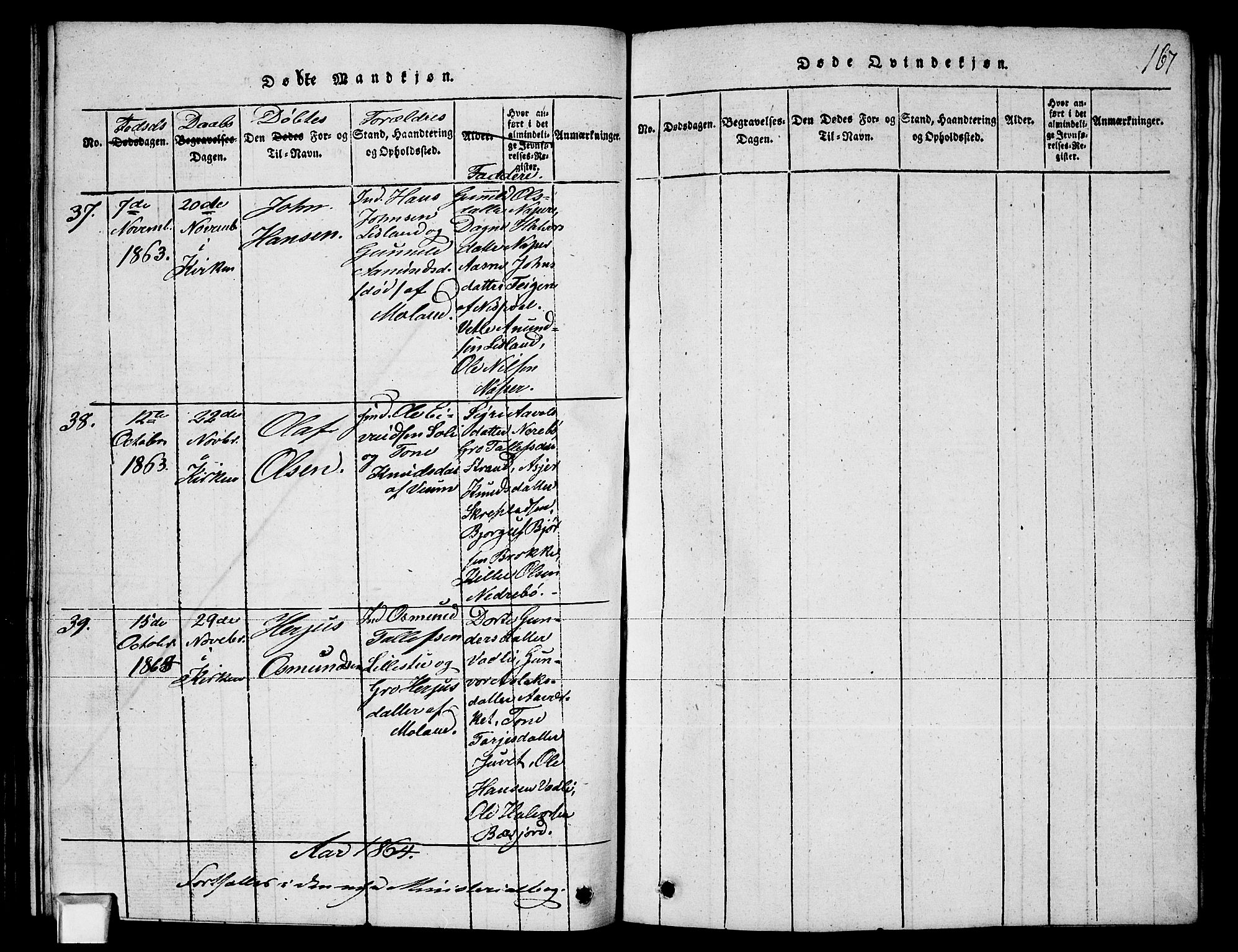 Fyresdal kirkebøker, SAKO/A-263/G/Ga/L0003: Parish register (copy) no. I 3, 1815-1863, p. 167