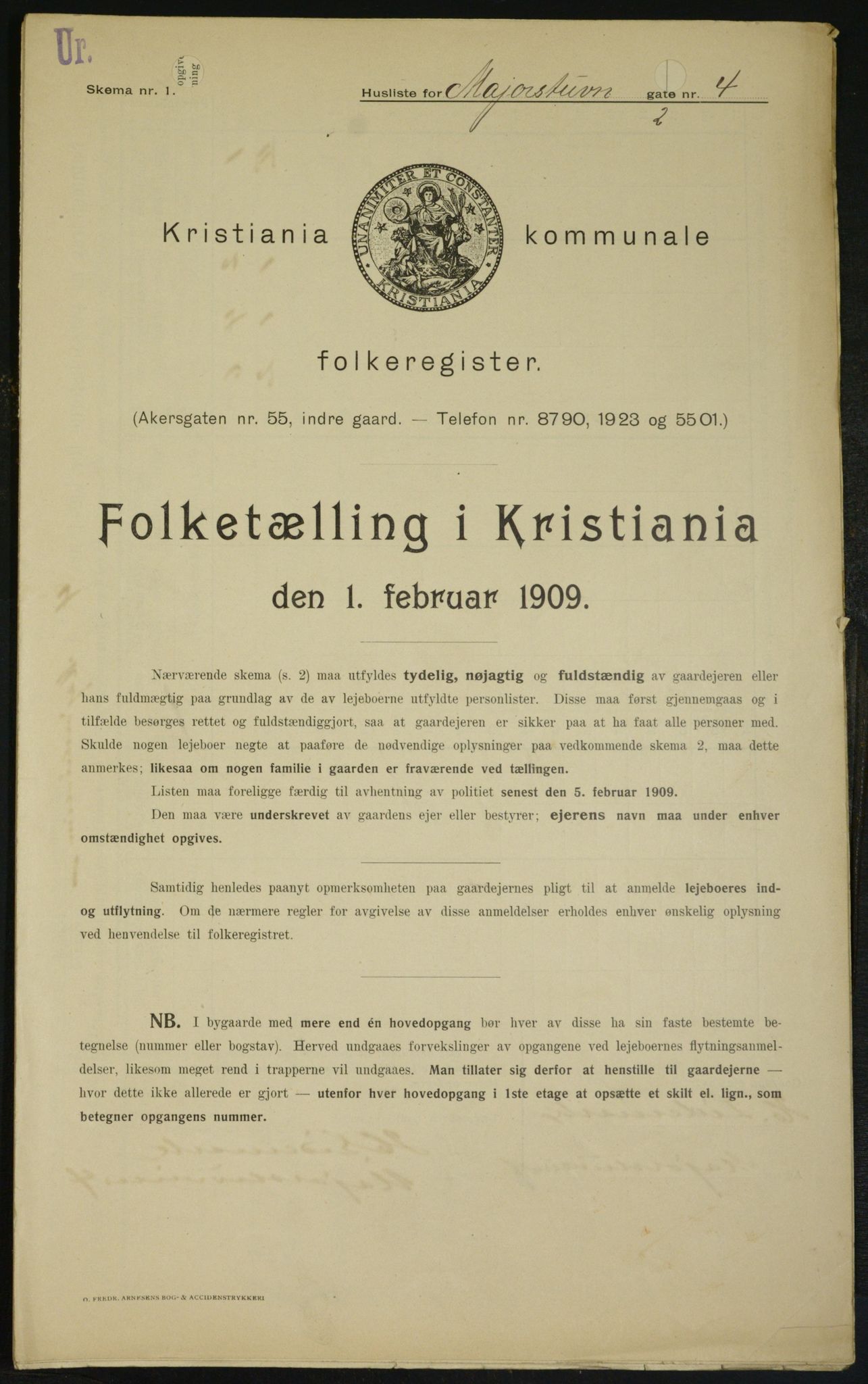 OBA, Municipal Census 1909 for Kristiania, 1909, p. 54160