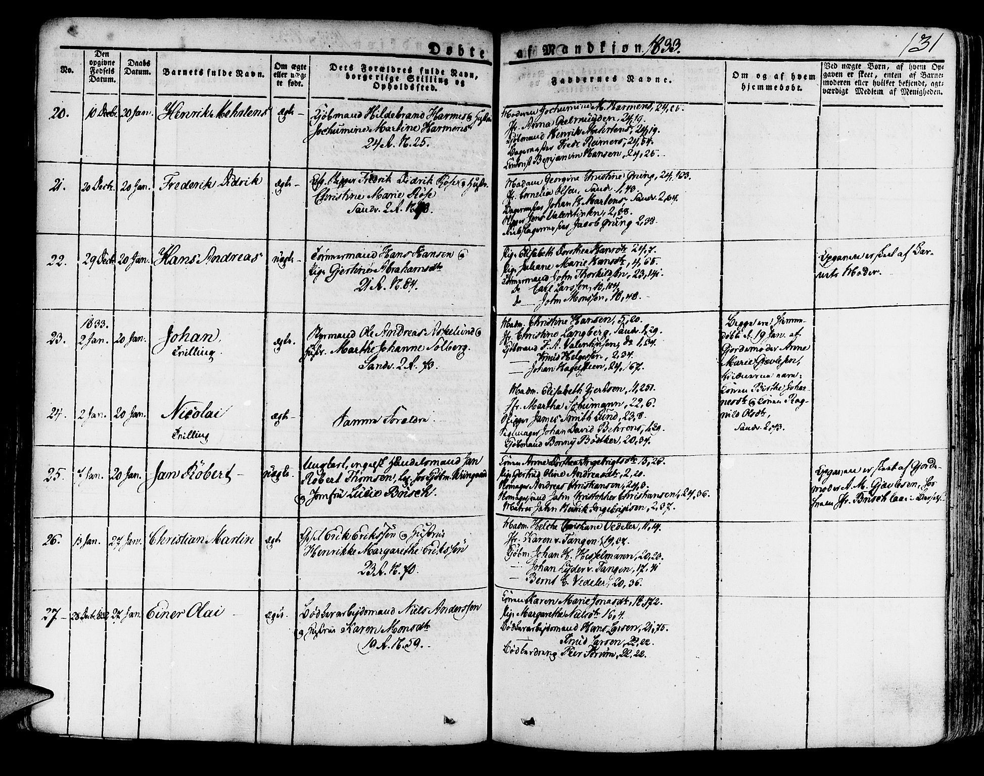 Korskirken sokneprestembete, AV/SAB-A-76101/H/Haa/L0014: Parish register (official) no. A 14, 1823-1835, p. 131