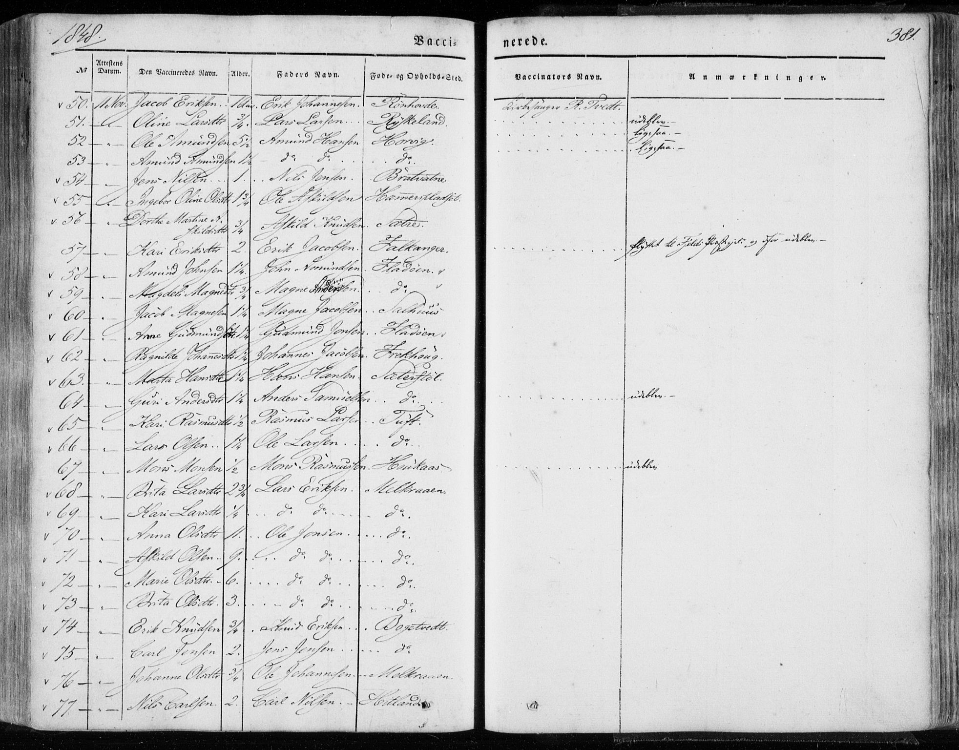 Hamre sokneprestembete, AV/SAB-A-75501/H/Ha/Haa/Haaa/L0013: Parish register (official) no. A 13, 1846-1857, p. 381