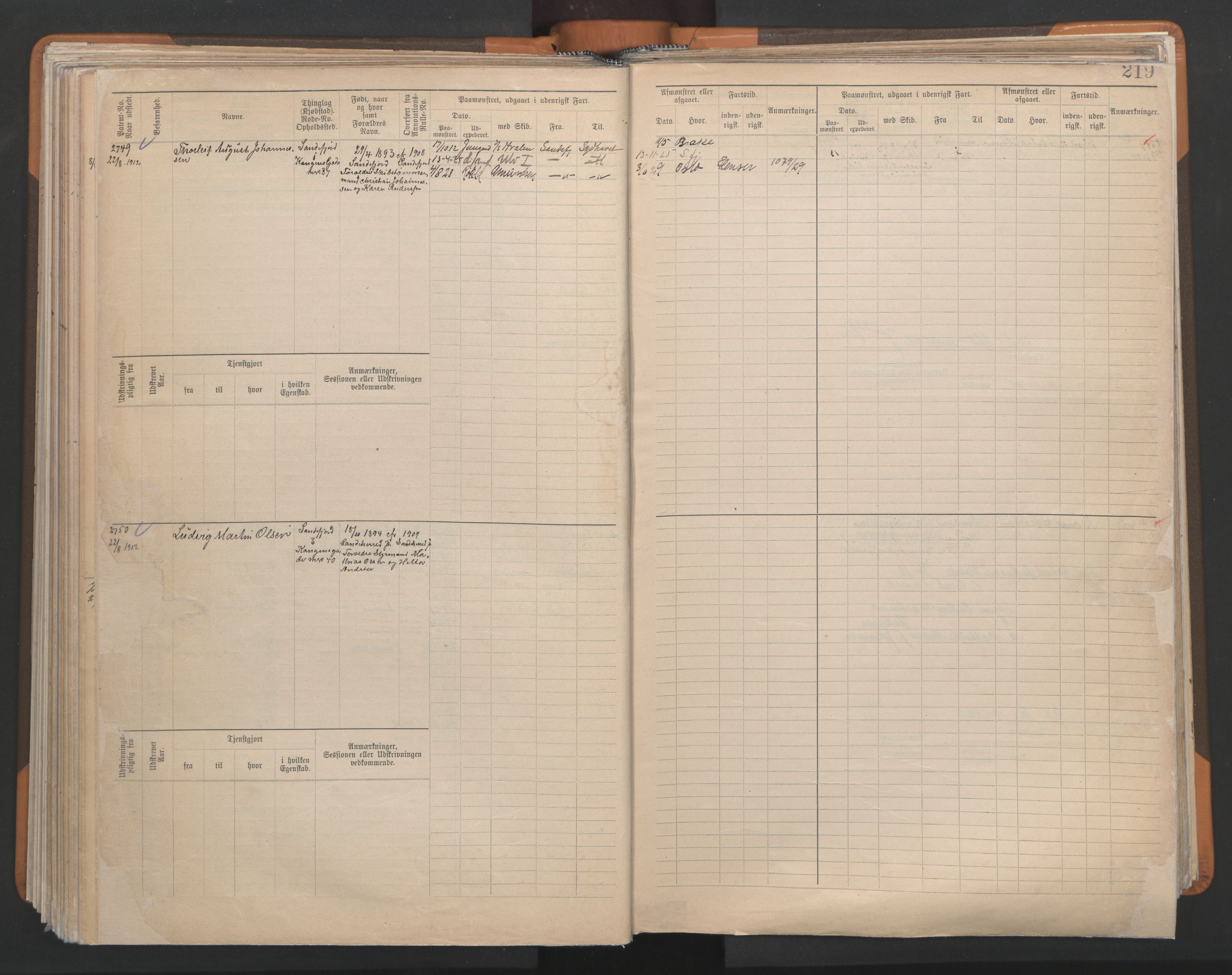 Sandefjord innrulleringskontor, AV/SAKO-A-788/F/Fb/L0009: Hovedrulle, 1897, p. 219