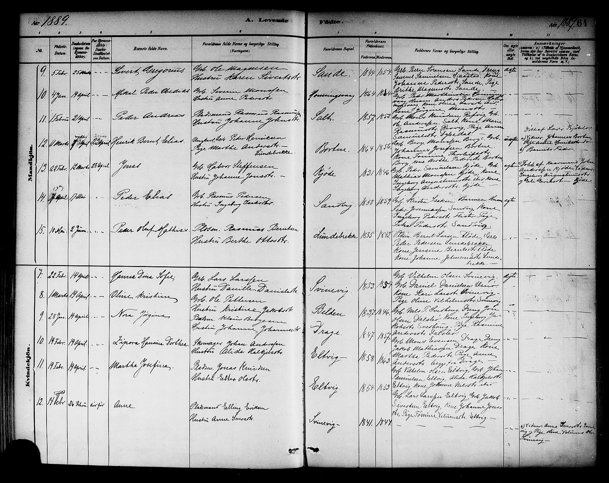 Selje sokneprestembete, AV/SAB-A-99938/H/Ha/Haa/Haab: Parish register (official) no. B 1, 1881-1890, p. 64