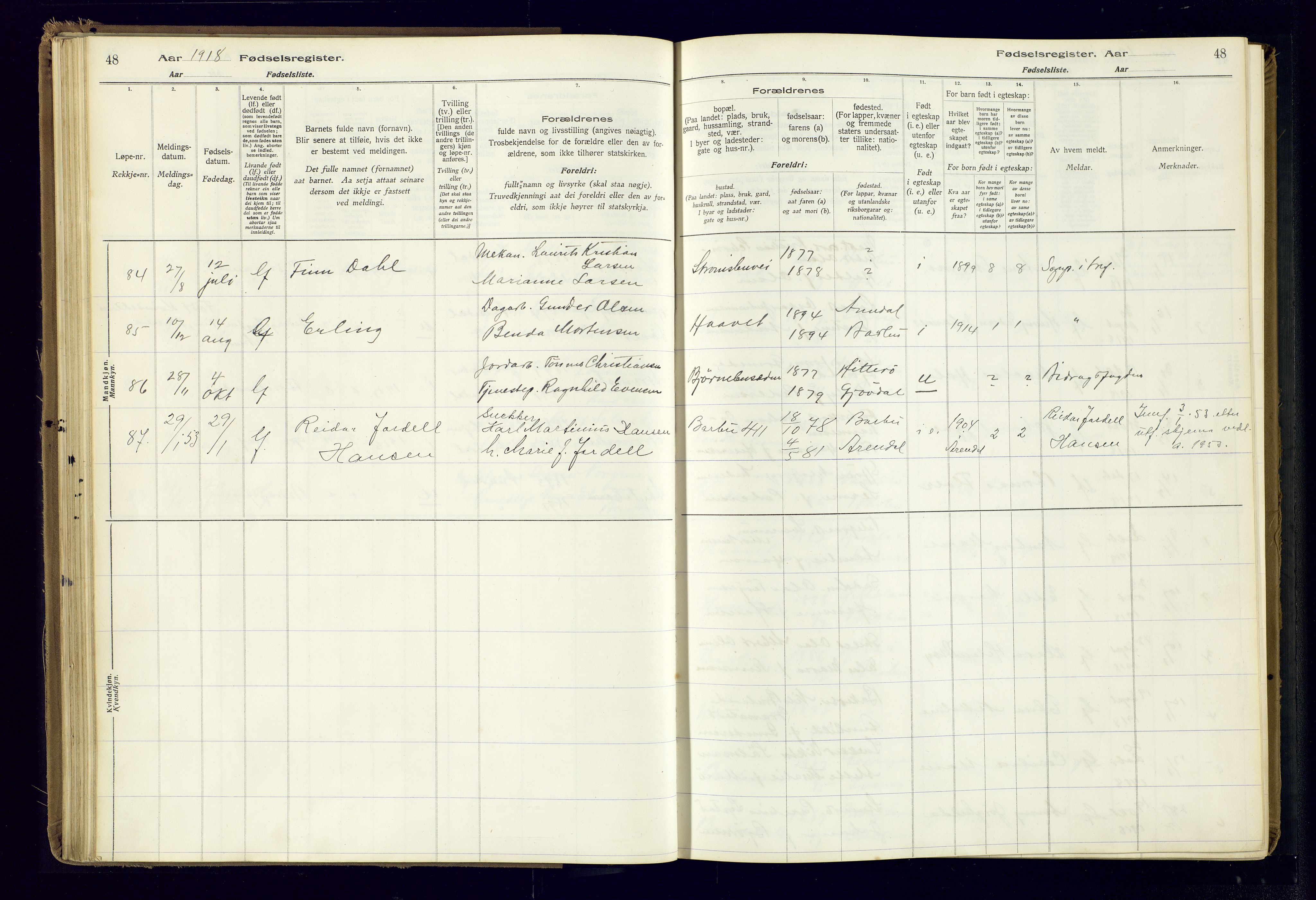 Barbu sokneprestkontor, AV/SAK-1111-0003/J/Ja/L0001: Birth register no. A-VIII-1, 1916-1937, p. 48