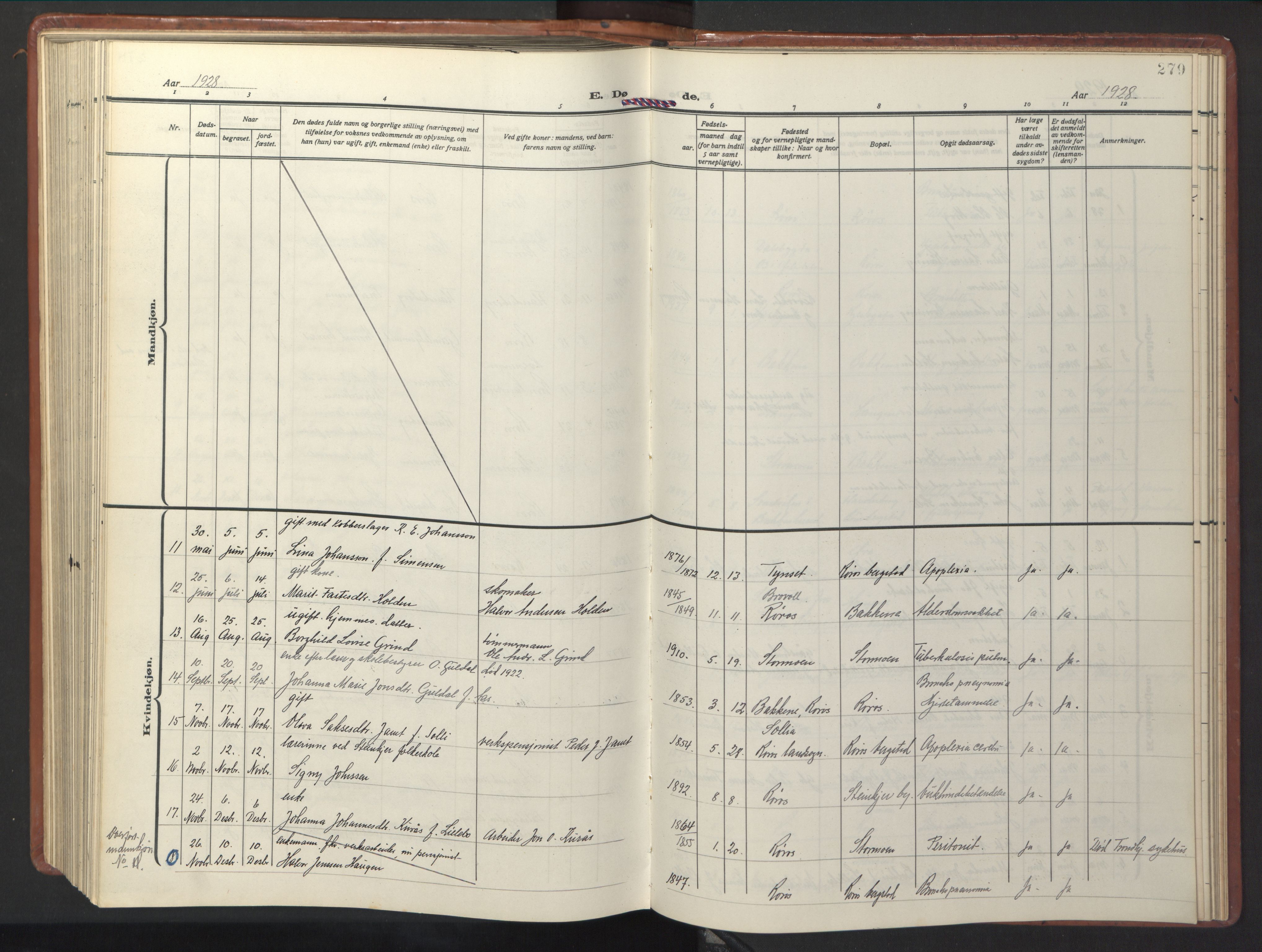 Ministerialprotokoller, klokkerbøker og fødselsregistre - Sør-Trøndelag, SAT/A-1456/681/L0943: Parish register (copy) no. 681C07, 1926-1954, p. 279