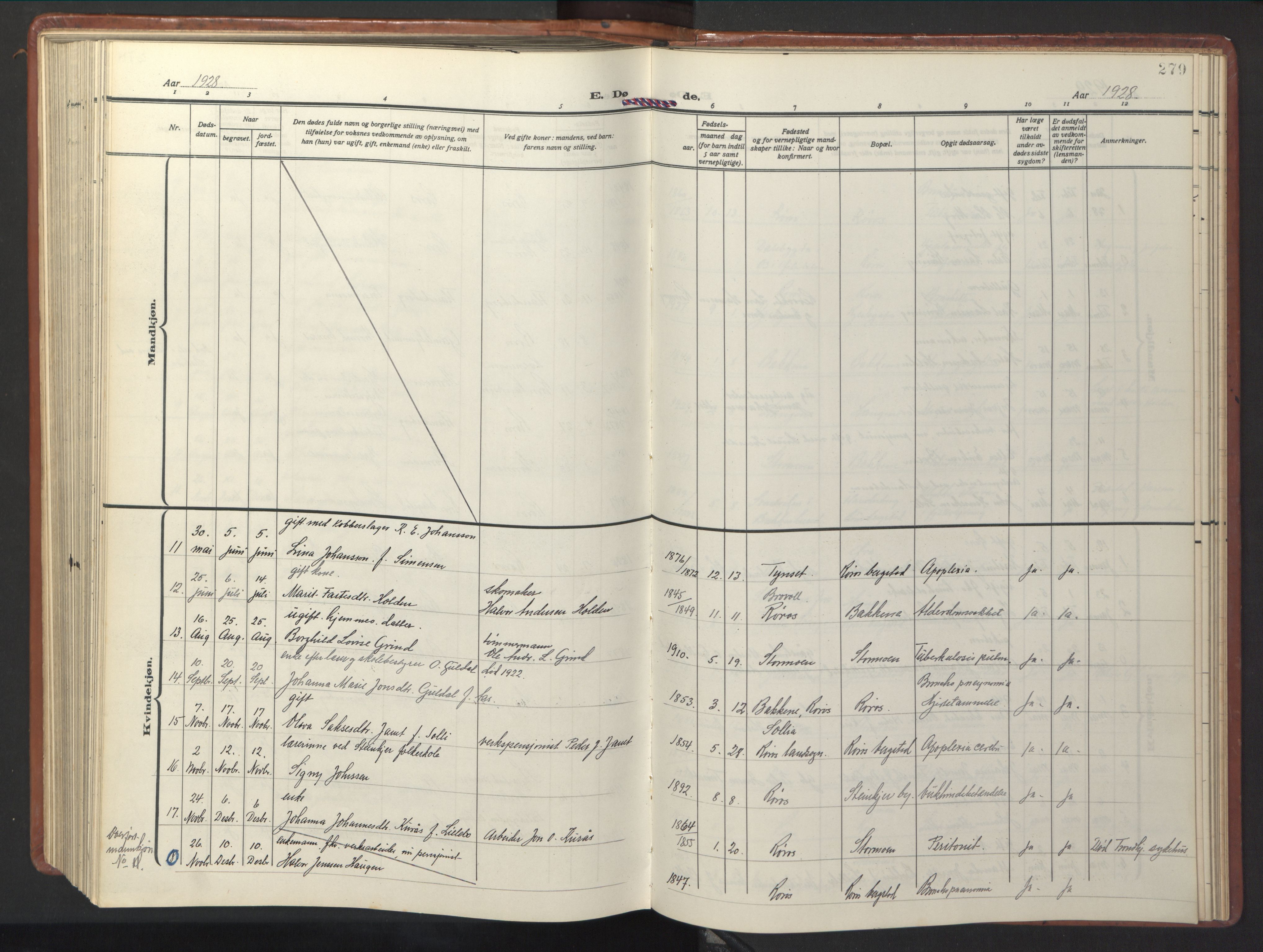 Ministerialprotokoller, klokkerbøker og fødselsregistre - Sør-Trøndelag, AV/SAT-A-1456/681/L0943: Parish register (copy) no. 681C07, 1926-1954, p. 279