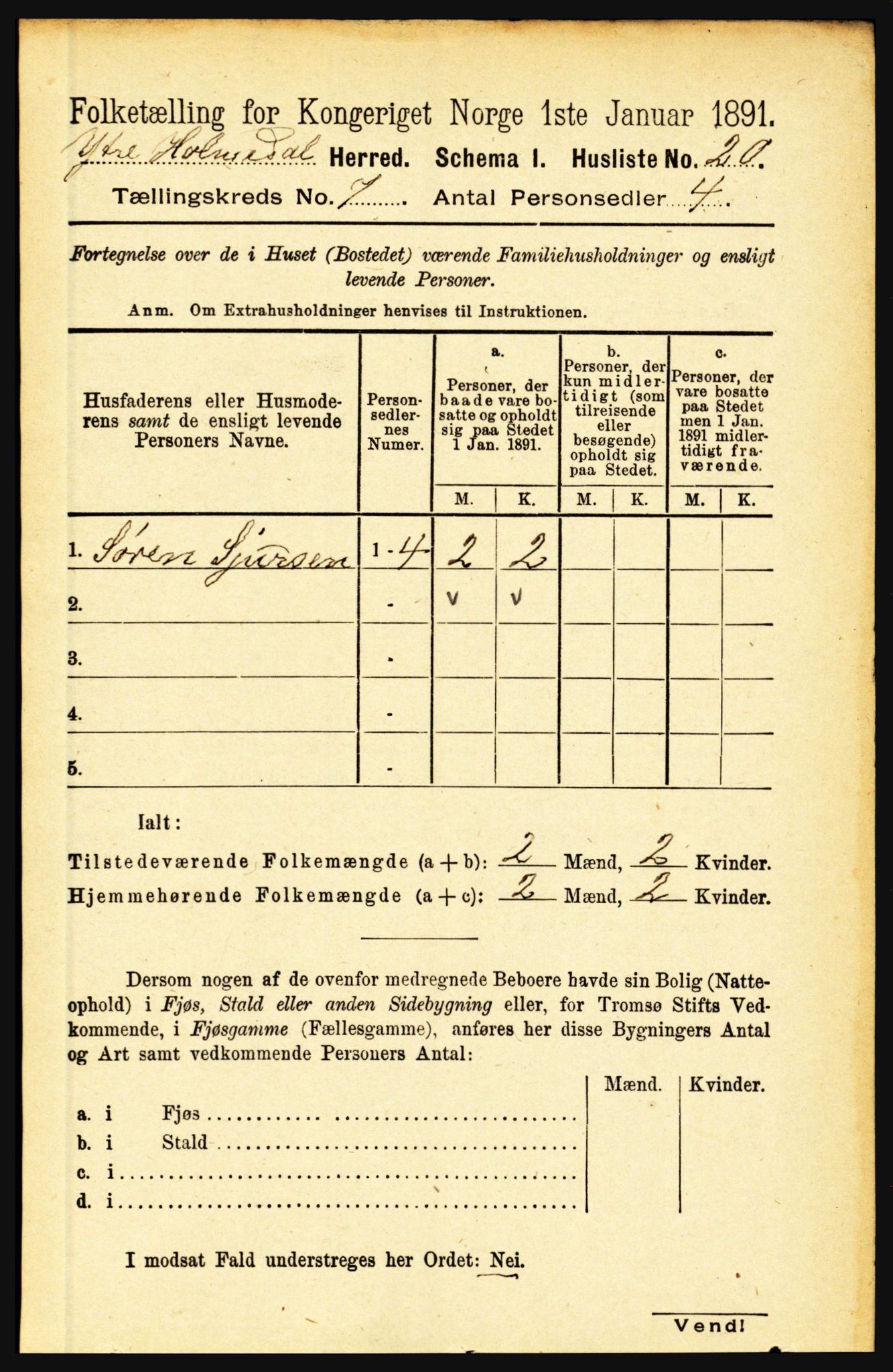 RA, 1891 census for 1429 Ytre Holmedal, 1891, p. 1587