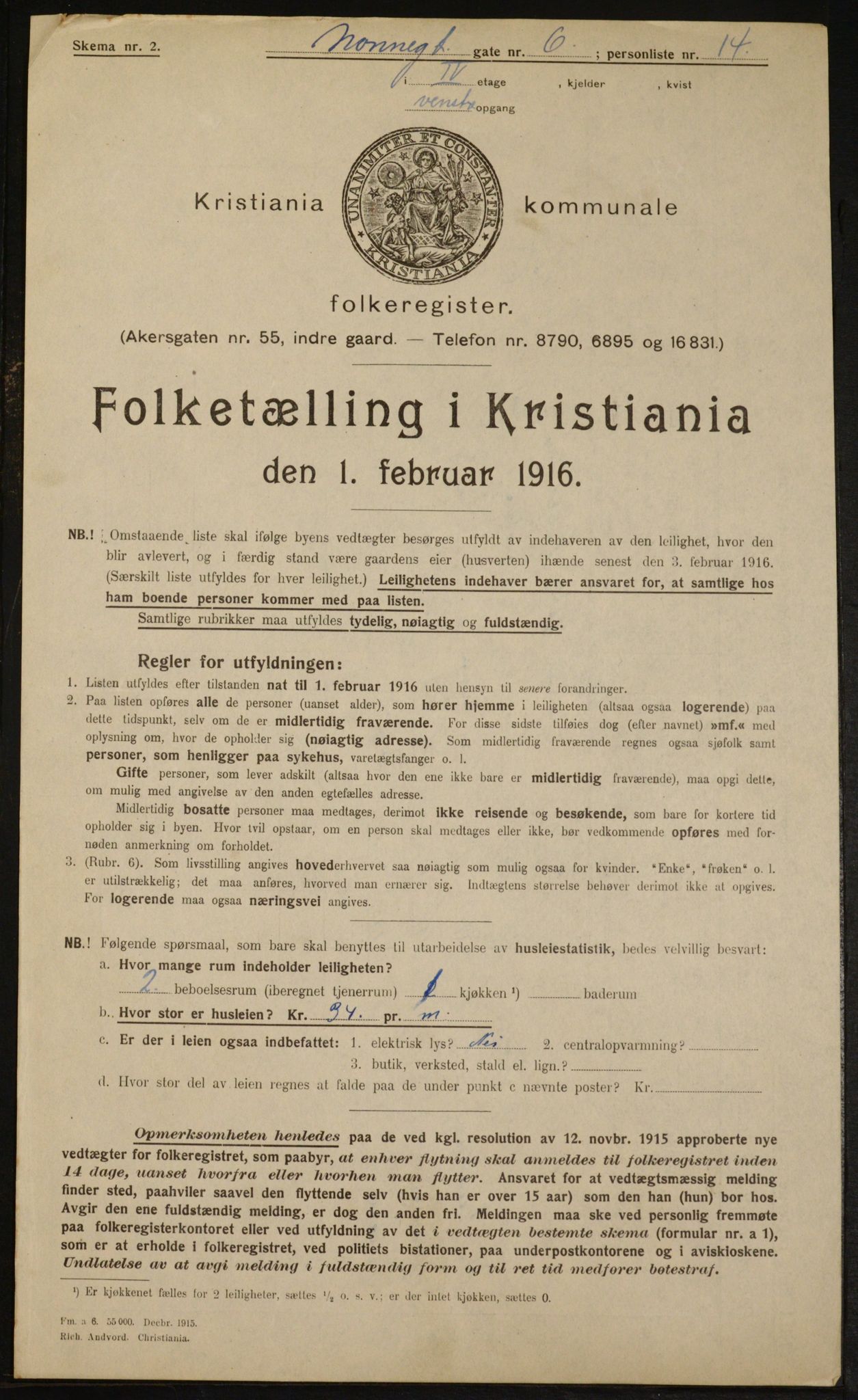 OBA, Municipal Census 1916 for Kristiania, 1916, p. 73214