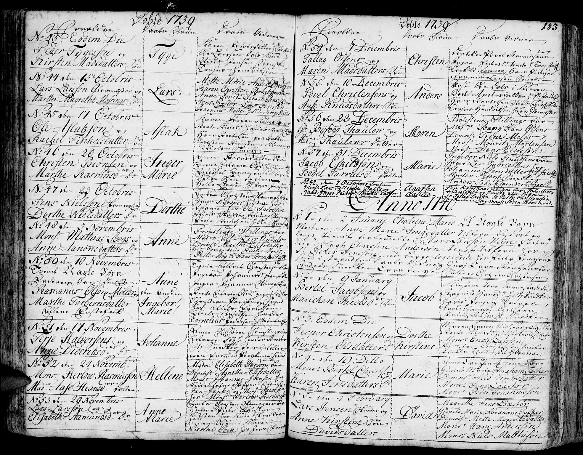 Arendal sokneprestkontor, Trefoldighet, SAK/1111-0040/F/Fa/L0001: Parish register (official) no. A 1, 1703-1815, p. 183