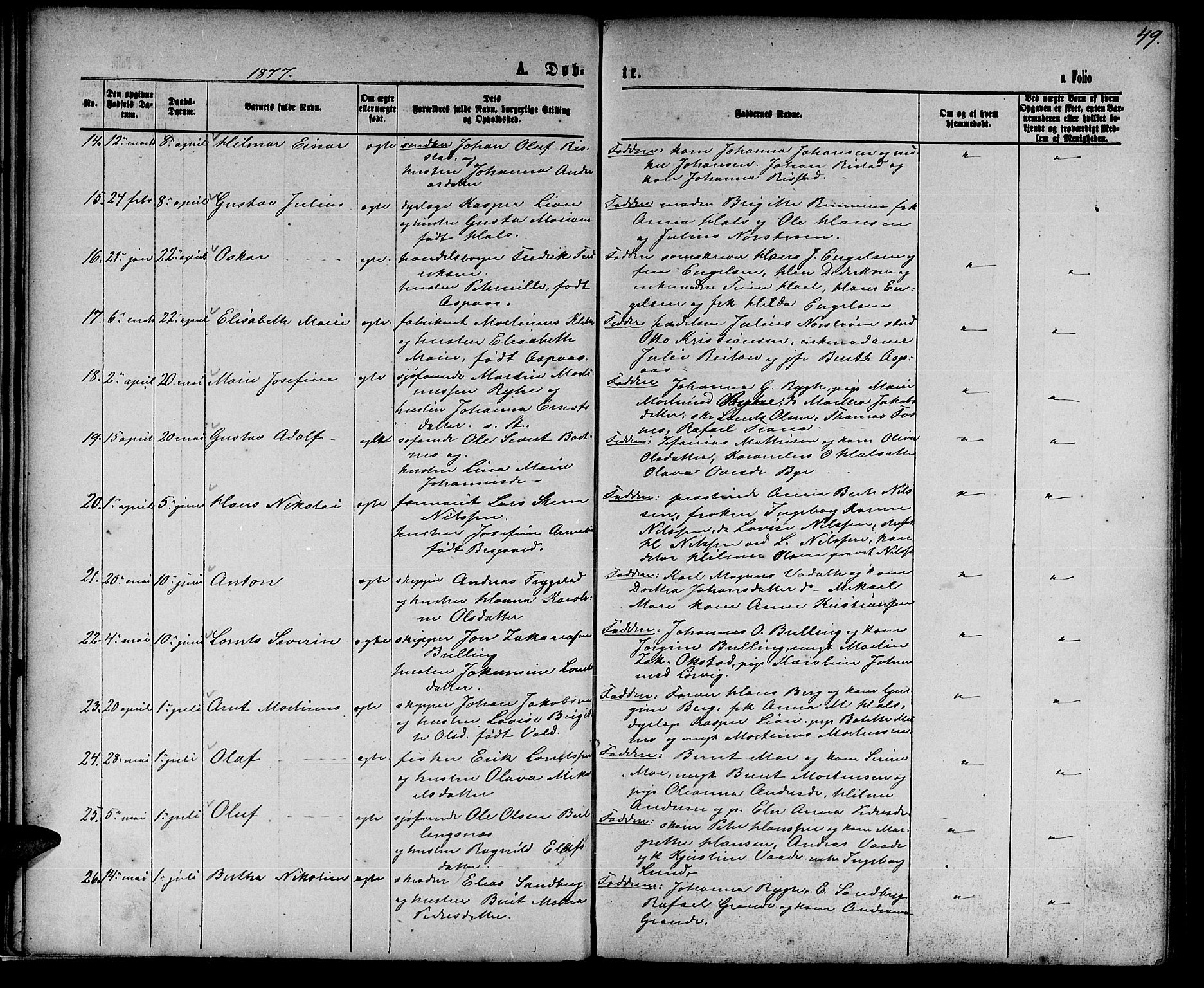 Ministerialprotokoller, klokkerbøker og fødselsregistre - Nord-Trøndelag, SAT/A-1458/739/L0373: Parish register (copy) no. 739C01, 1865-1882, p. 49
