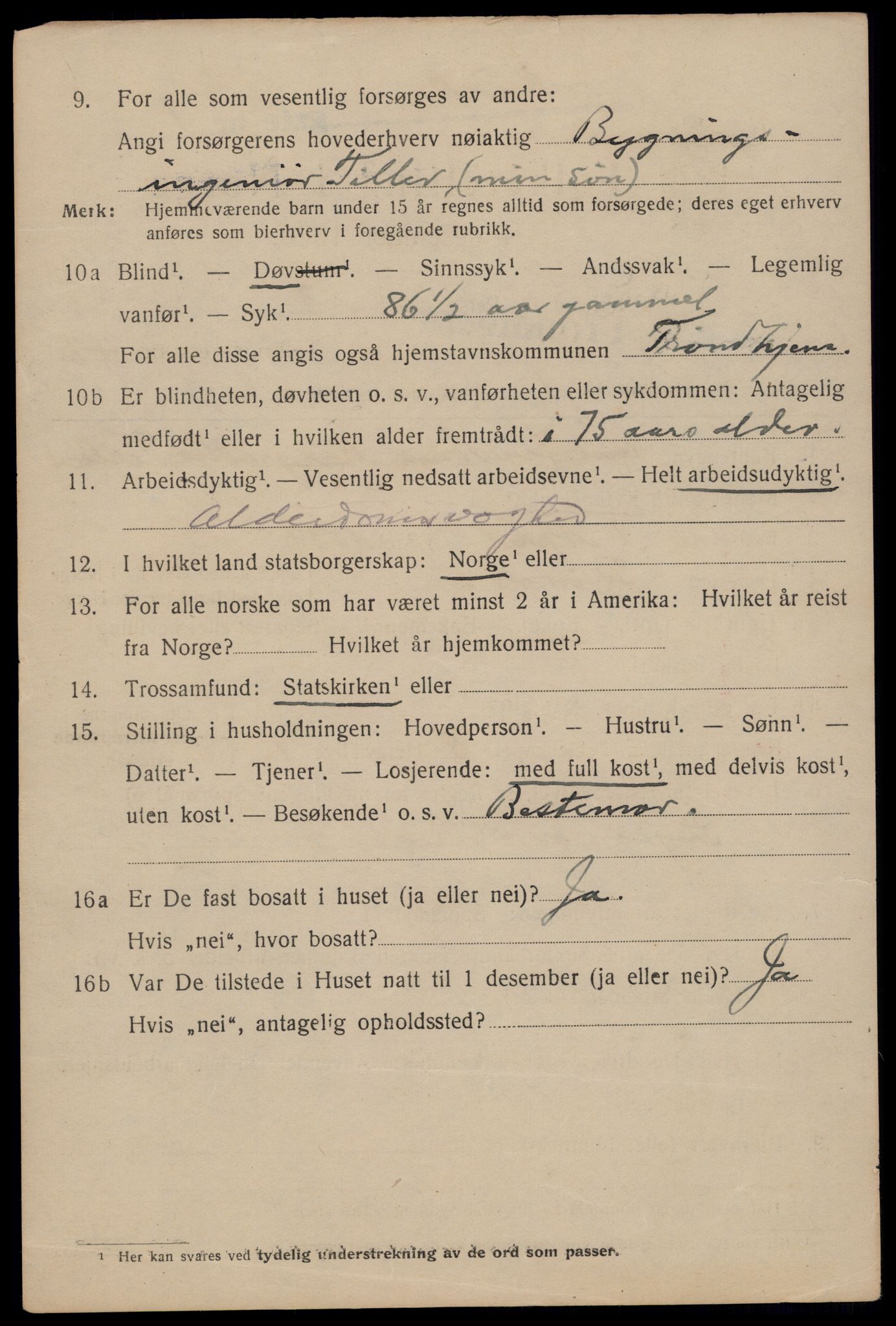 SAT, 1920 census for Trondheim, 1920, p. 92077