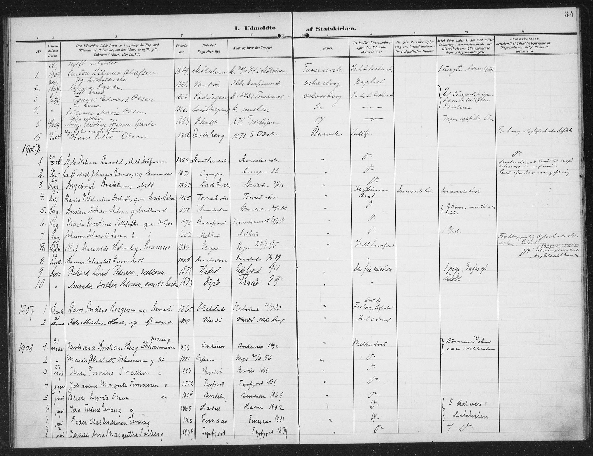 Ministerialprotokoller, klokkerbøker og fødselsregistre - Nordland, AV/SAT-A-1459/871/L0986: Parish register (official) no. 871A02, 1902-1925, p. 34