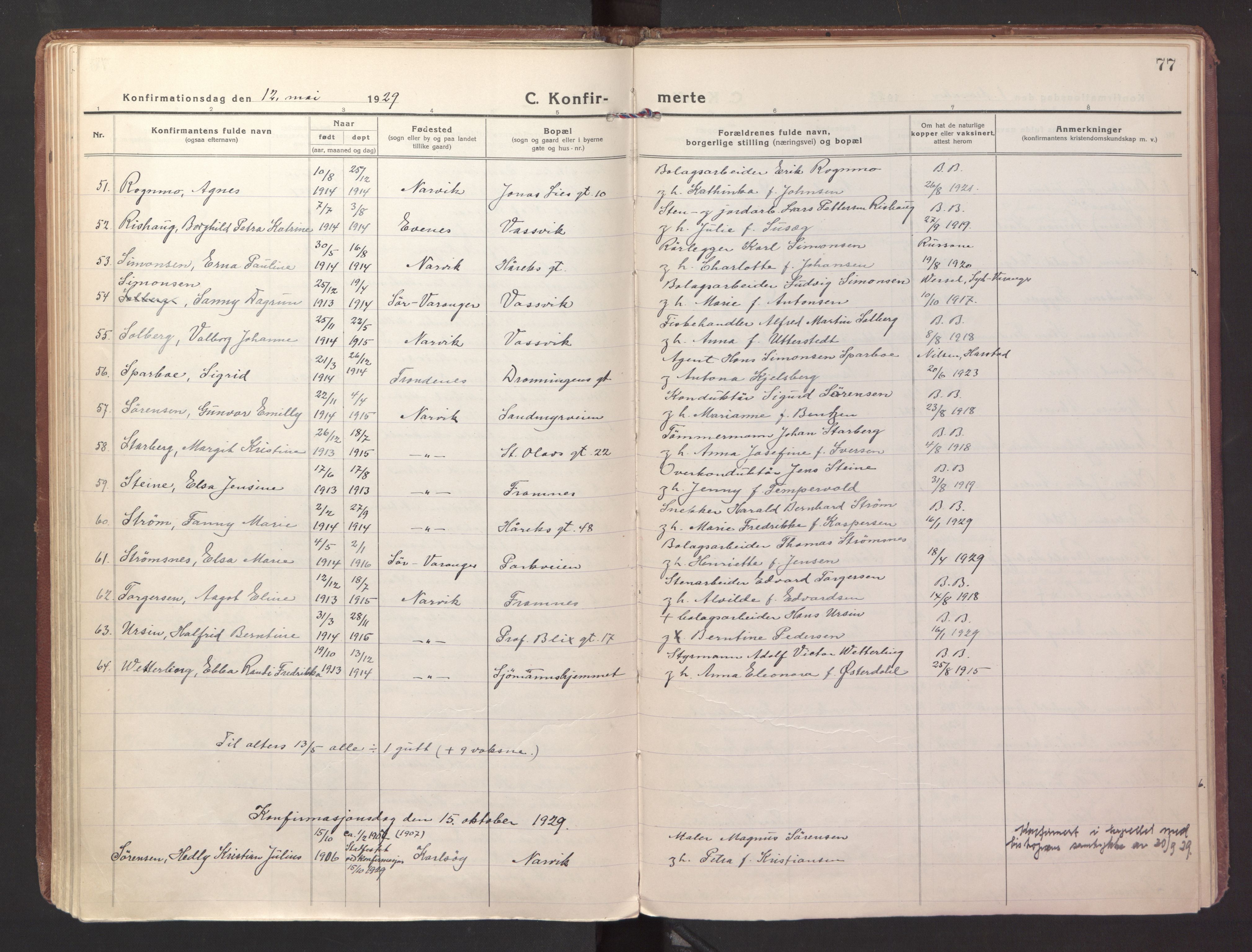 Ministerialprotokoller, klokkerbøker og fødselsregistre - Nordland, AV/SAT-A-1459/871/L1004: Parish register (official) no. 871A20, 1921-1932, p. 77