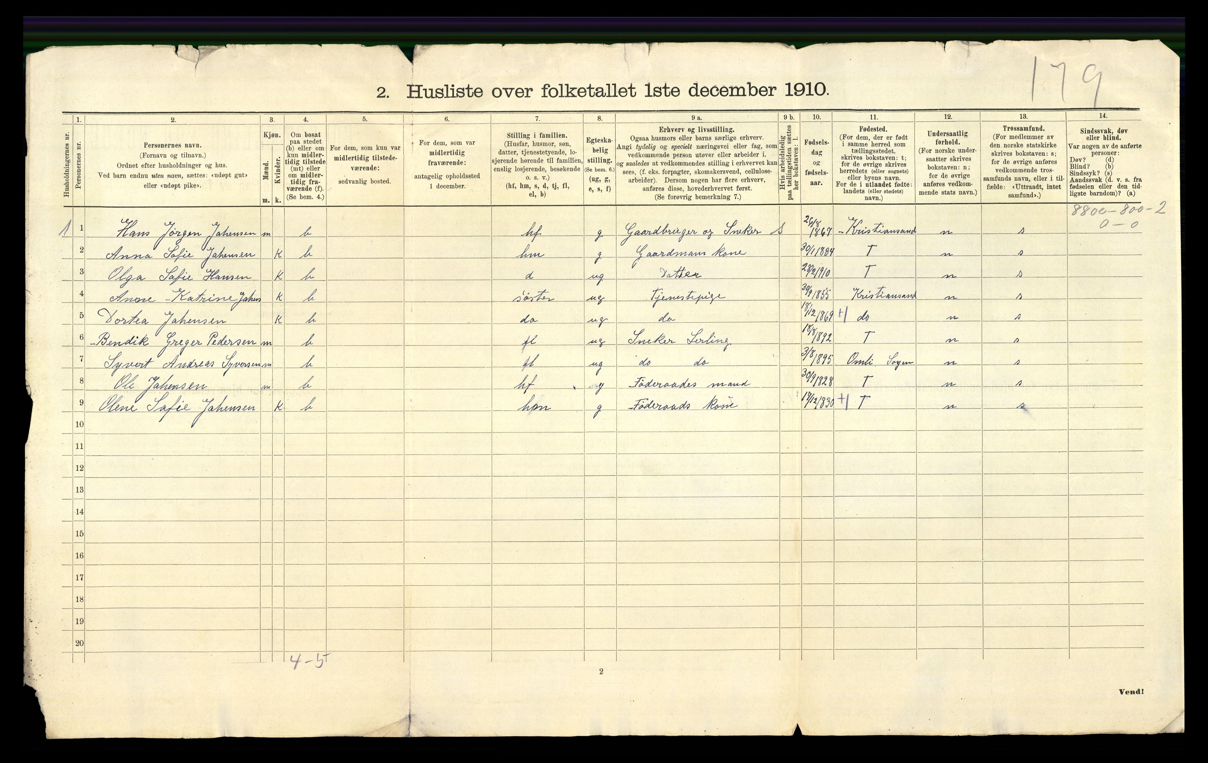 RA, 1910 census for Søgne, 1910, p. 67