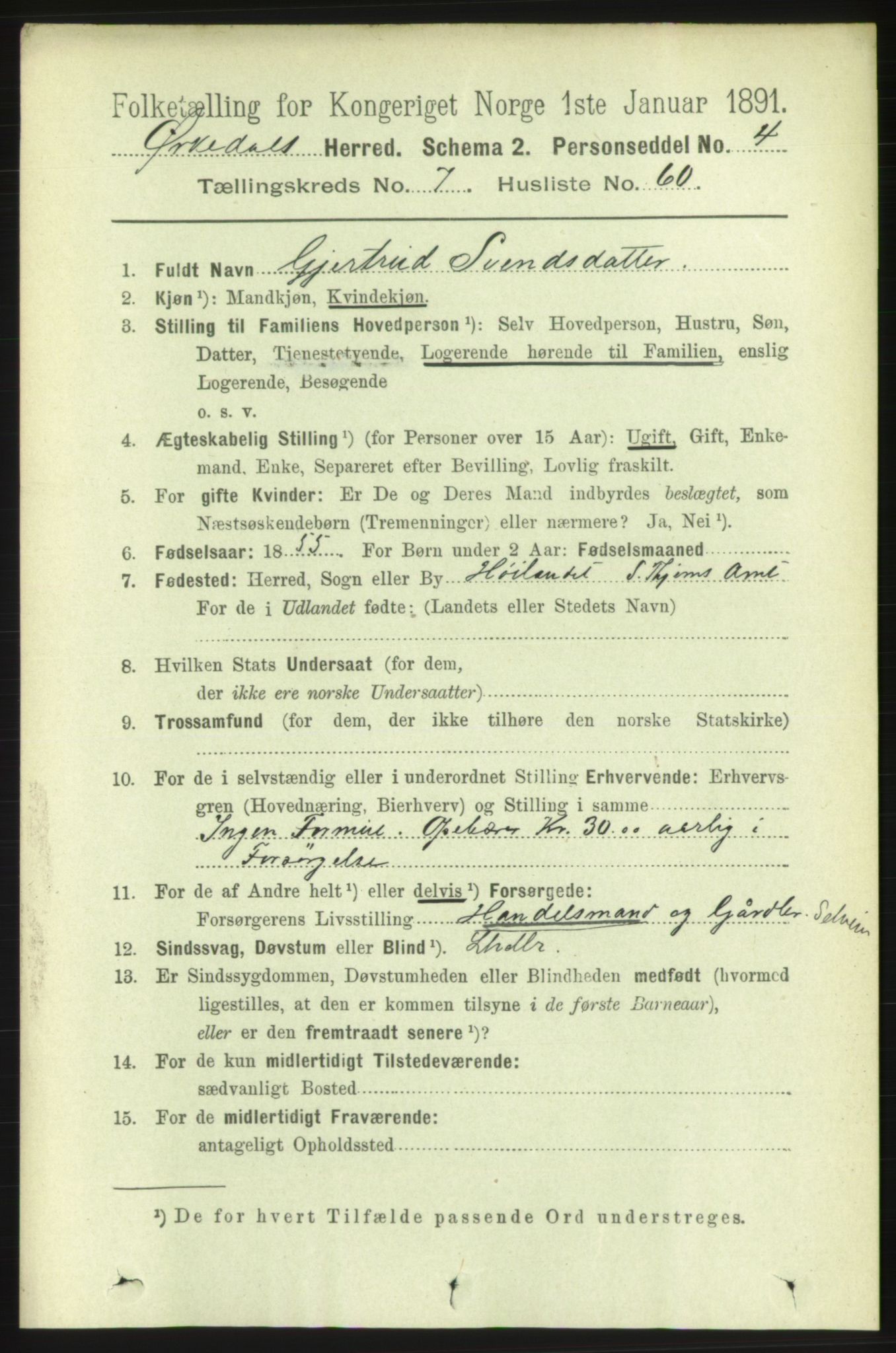 RA, 1891 census for 1638 Orkdal, 1891, p. 3750