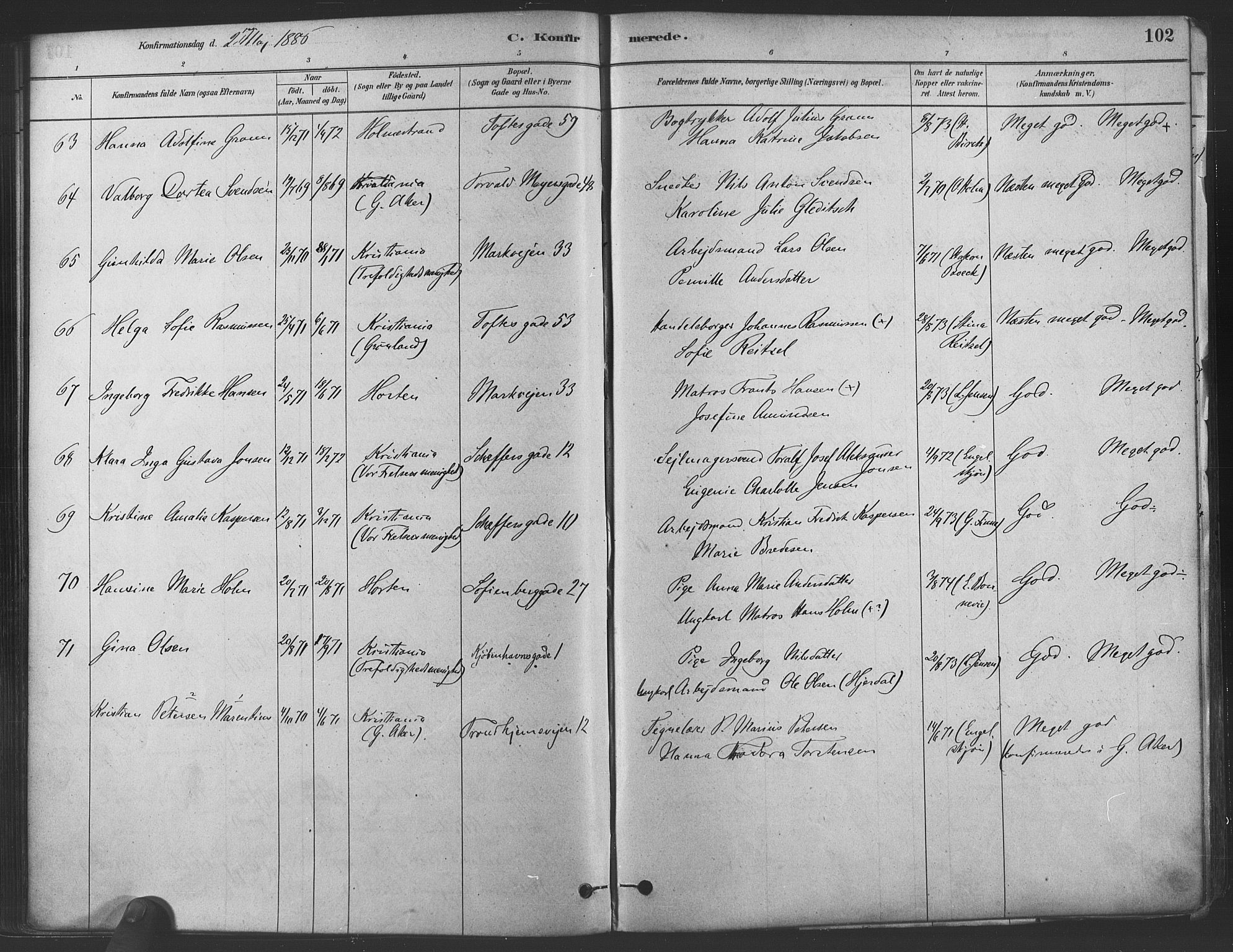 Paulus prestekontor Kirkebøker, AV/SAO-A-10871/F/Fa/L0004: Parish register (official) no. 4, 1879-1891, p. 102