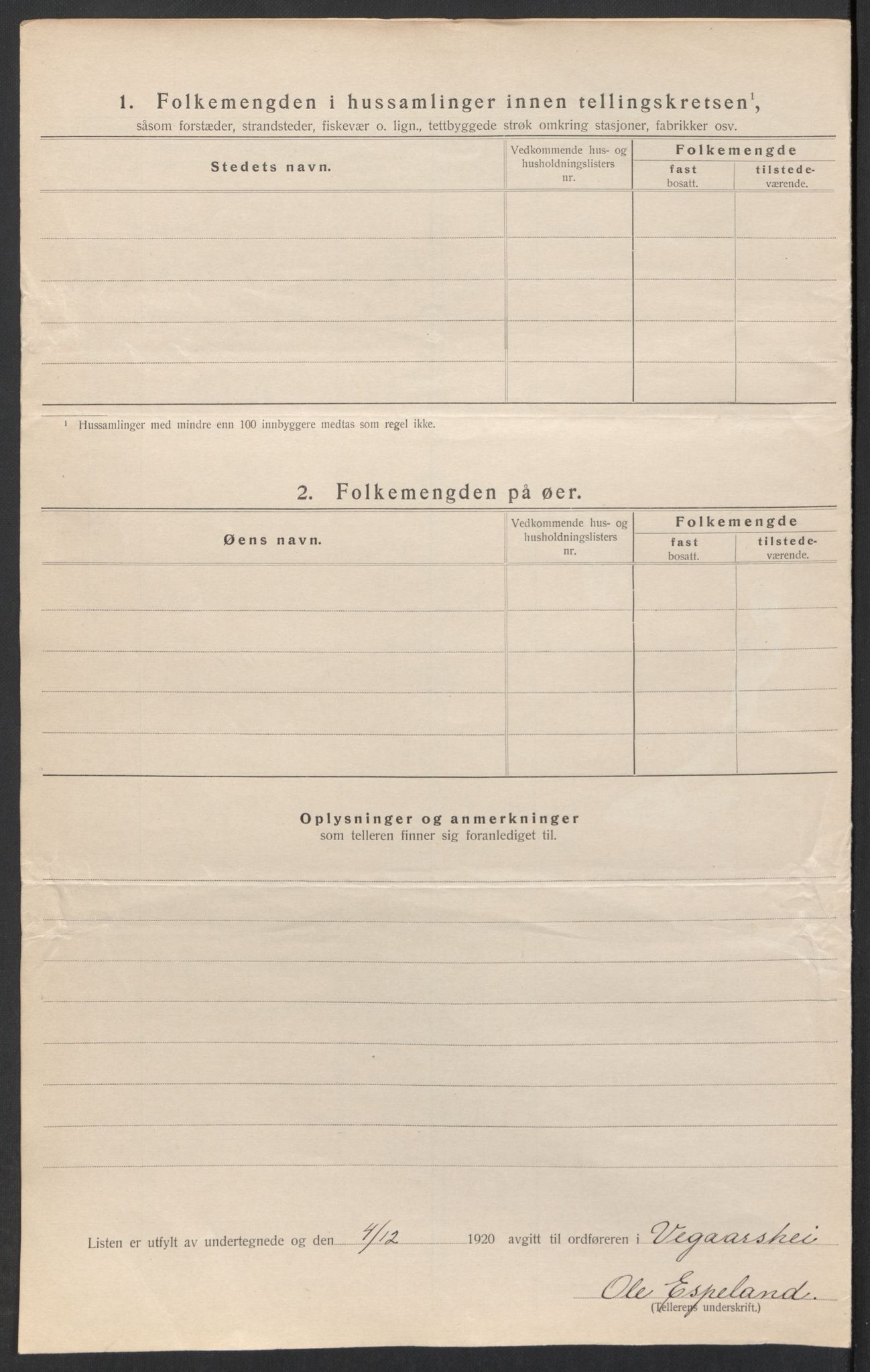 SAK, 1920 census for Vegårshei, 1920, p. 20