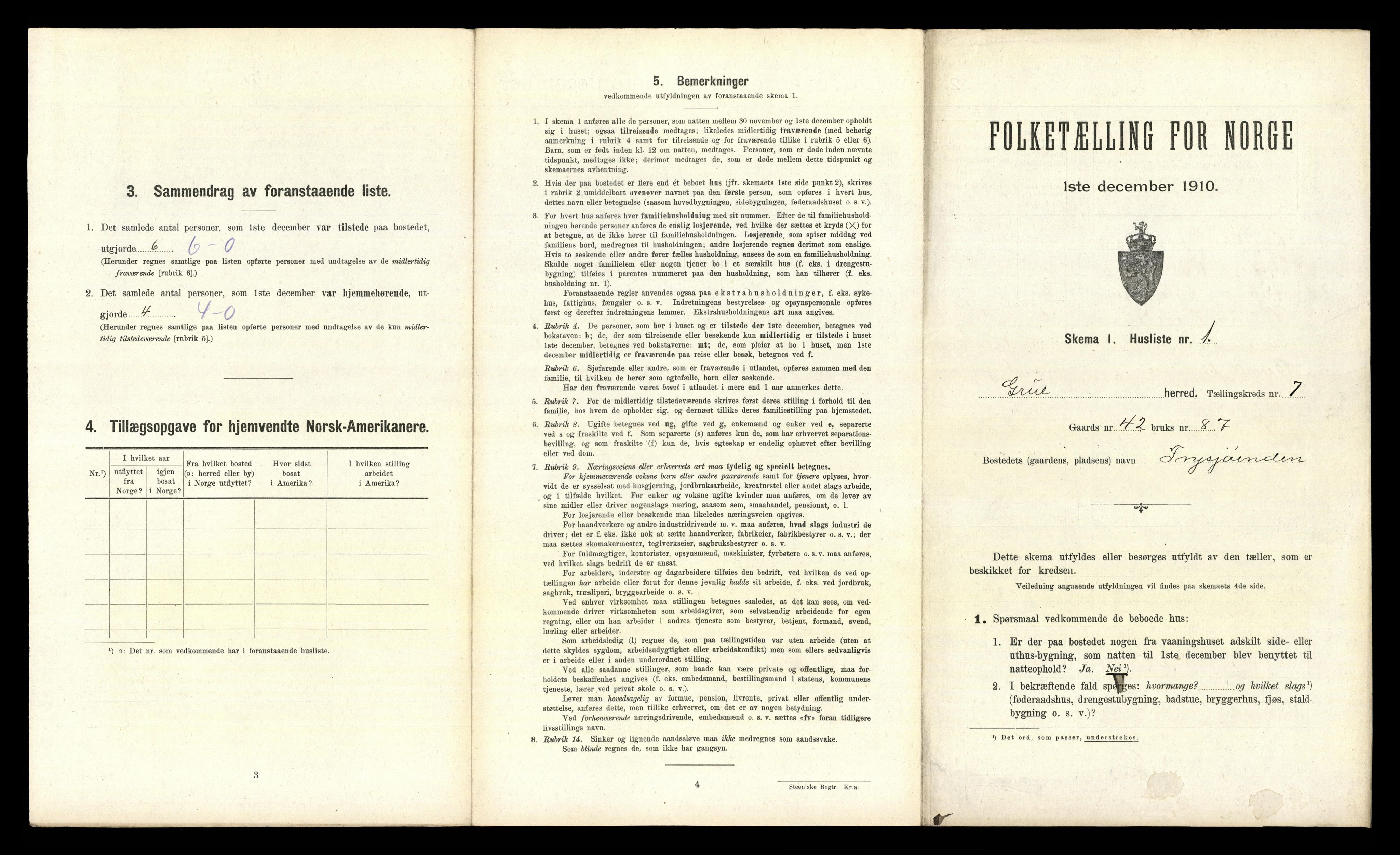 RA, 1910 census for Grue, 1910, p. 1113