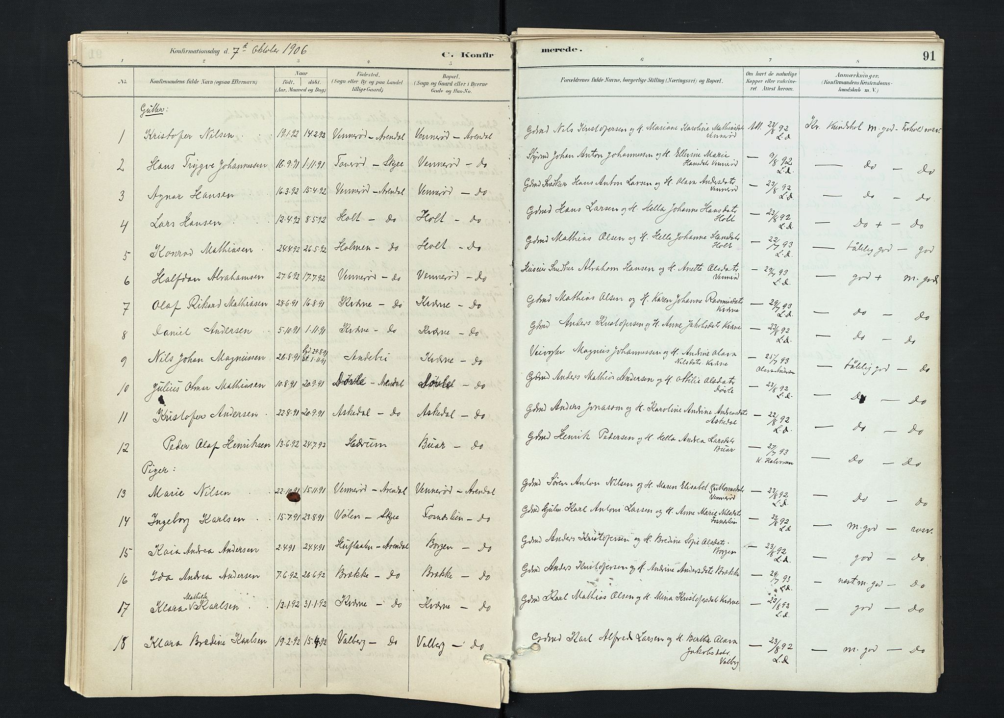 Stokke kirkebøker, SAKO/A-320/F/Fc/L0001: Parish register (official) no. III 1, 1884-1910, p. 91