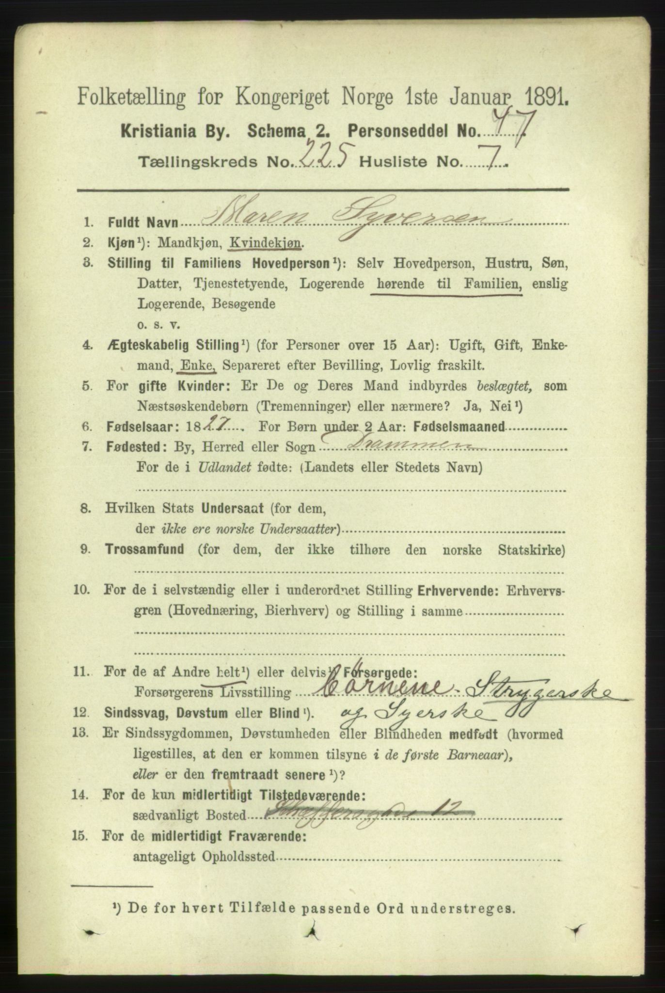 RA, 1891 census for 0301 Kristiania, 1891, p. 136734