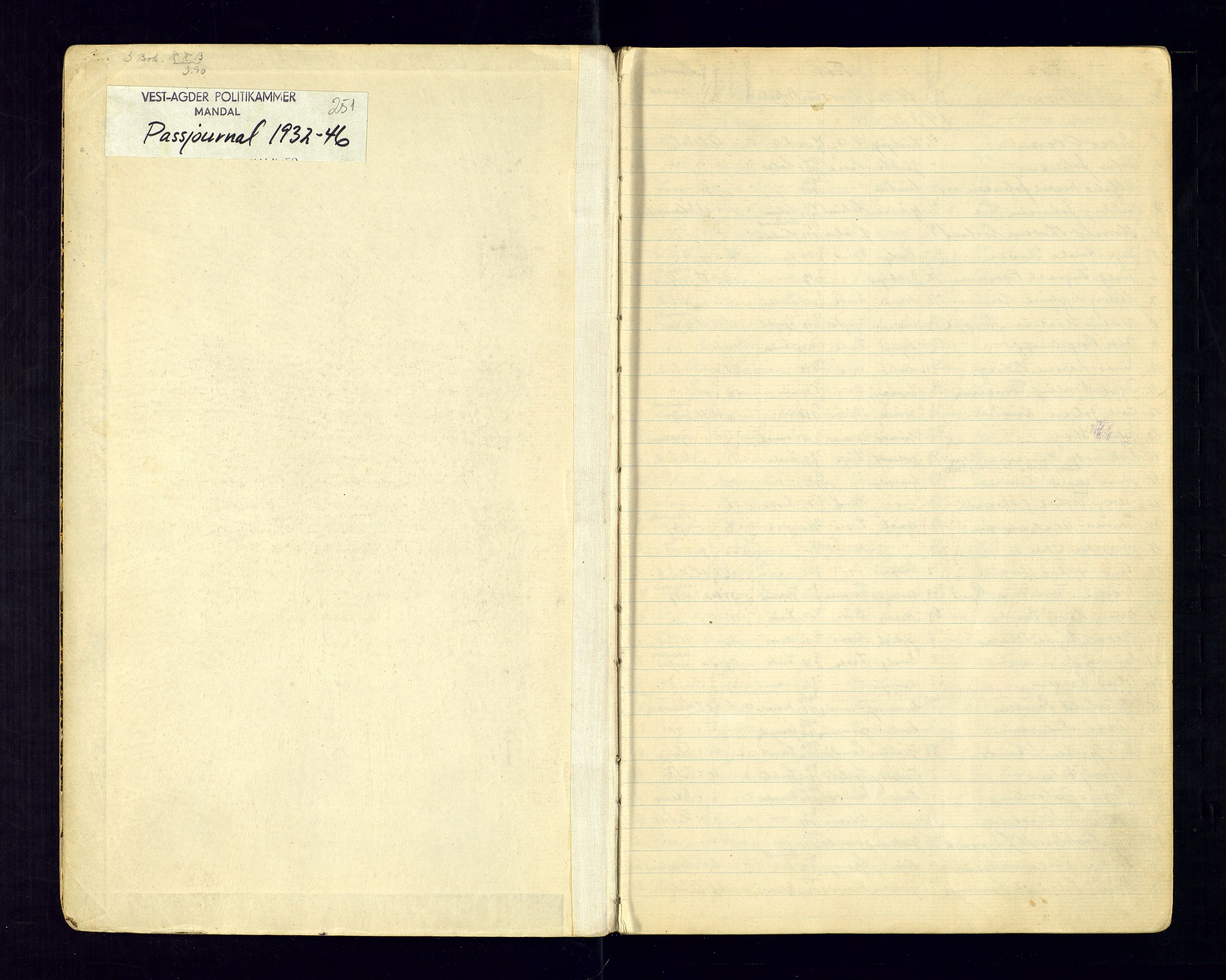 Vest-Agder politikammer, SAK/1243-0008/K/Ka/L0087: Passprotokoll med register, 1932-1946, p. 2