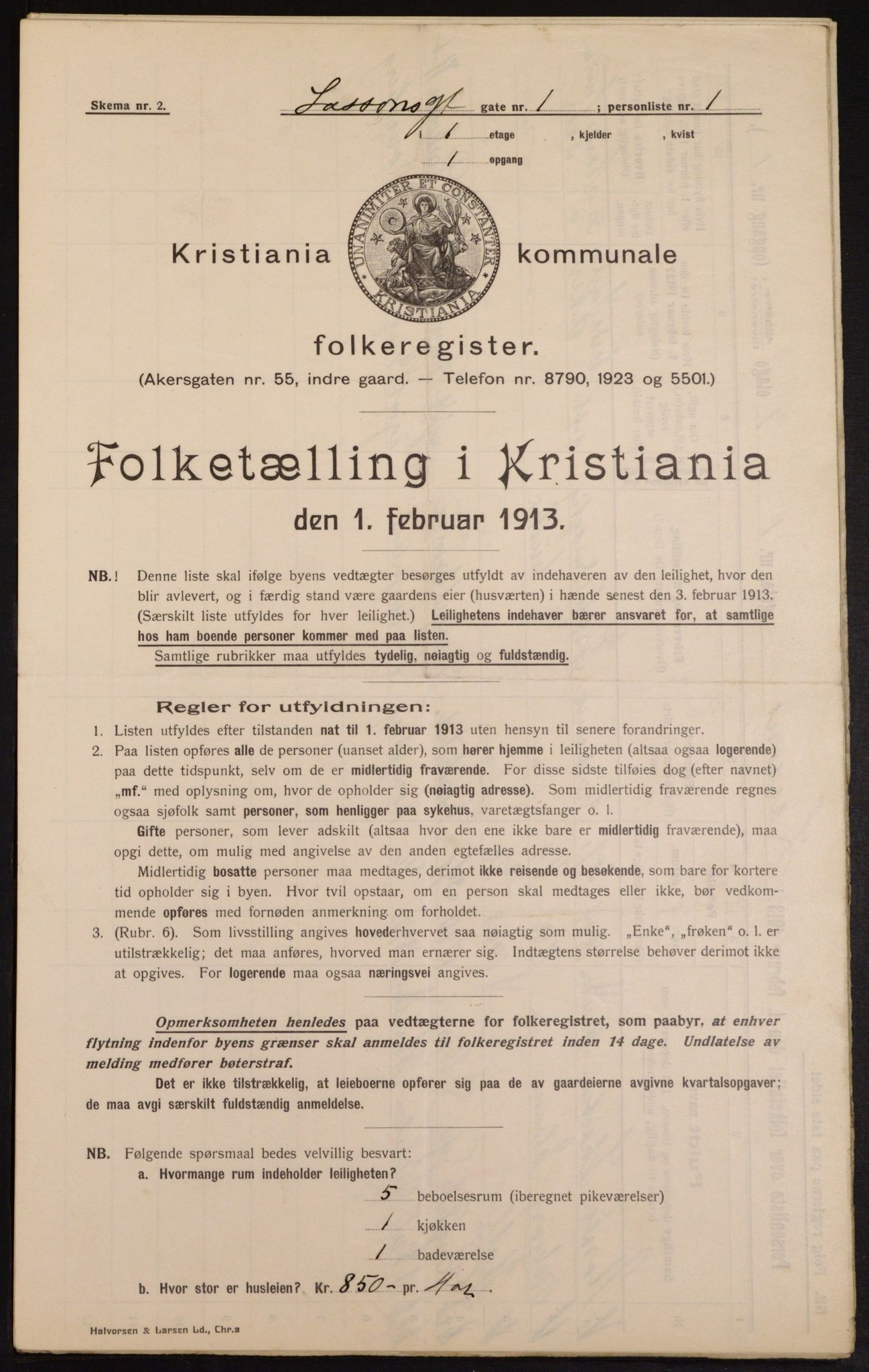 OBA, Municipal Census 1913 for Kristiania, 1913, p. 56970