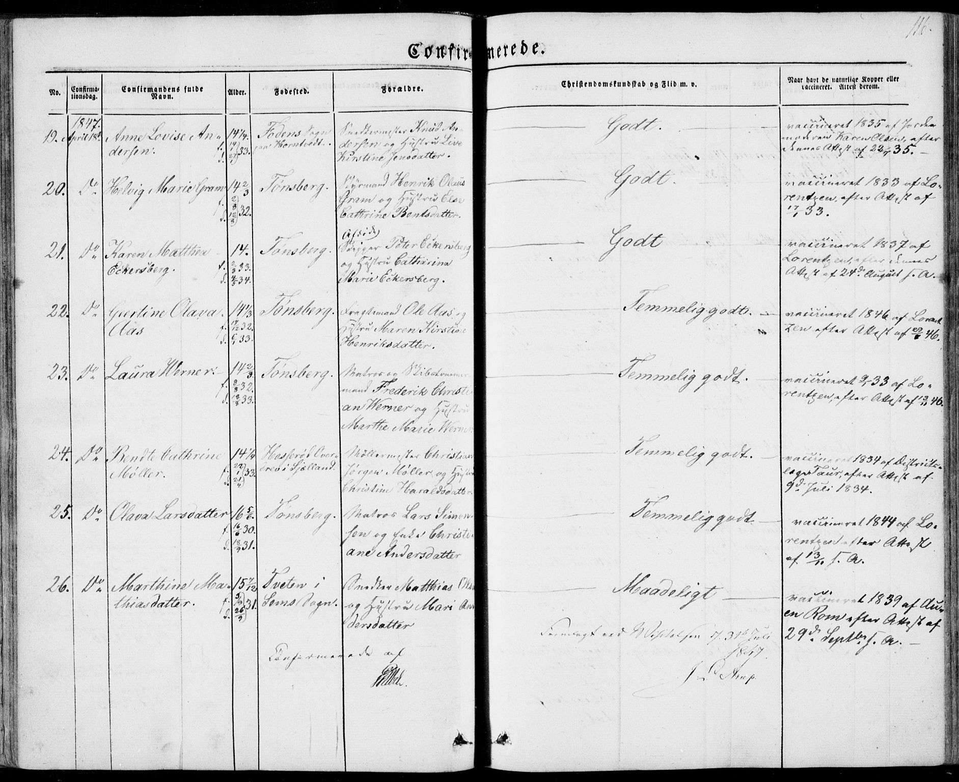 Tønsberg kirkebøker, AV/SAKO-A-330/F/Fa/L0007: Parish register (official) no. I 7, 1845-1854, p. 116