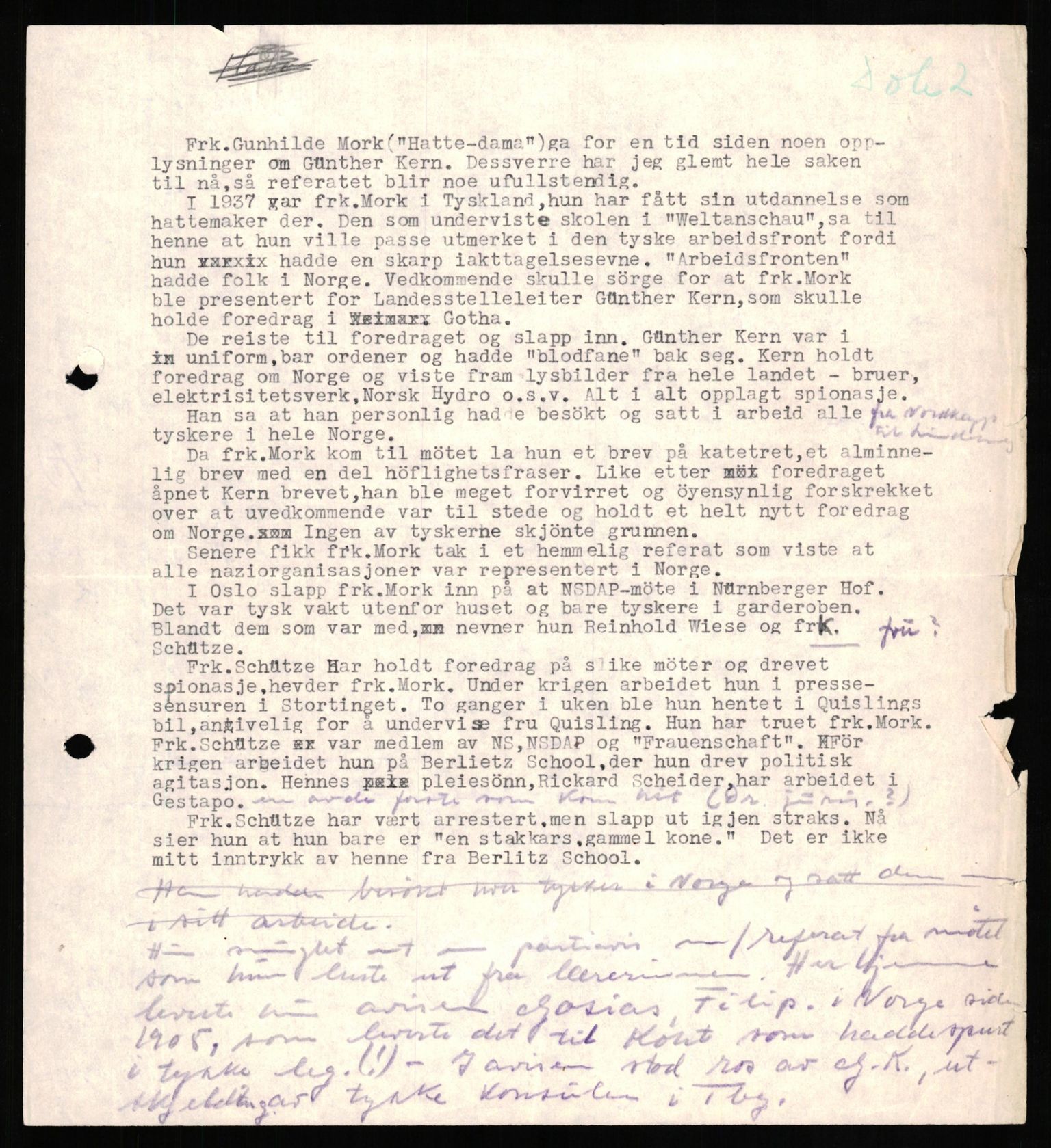 Forsvaret, Forsvarets overkommando II, AV/RA-RAFA-3915/D/Db/L0016: CI Questionaires. Tyske okkupasjonsstyrker i Norge. Tyskere., 1945-1946, p. 389