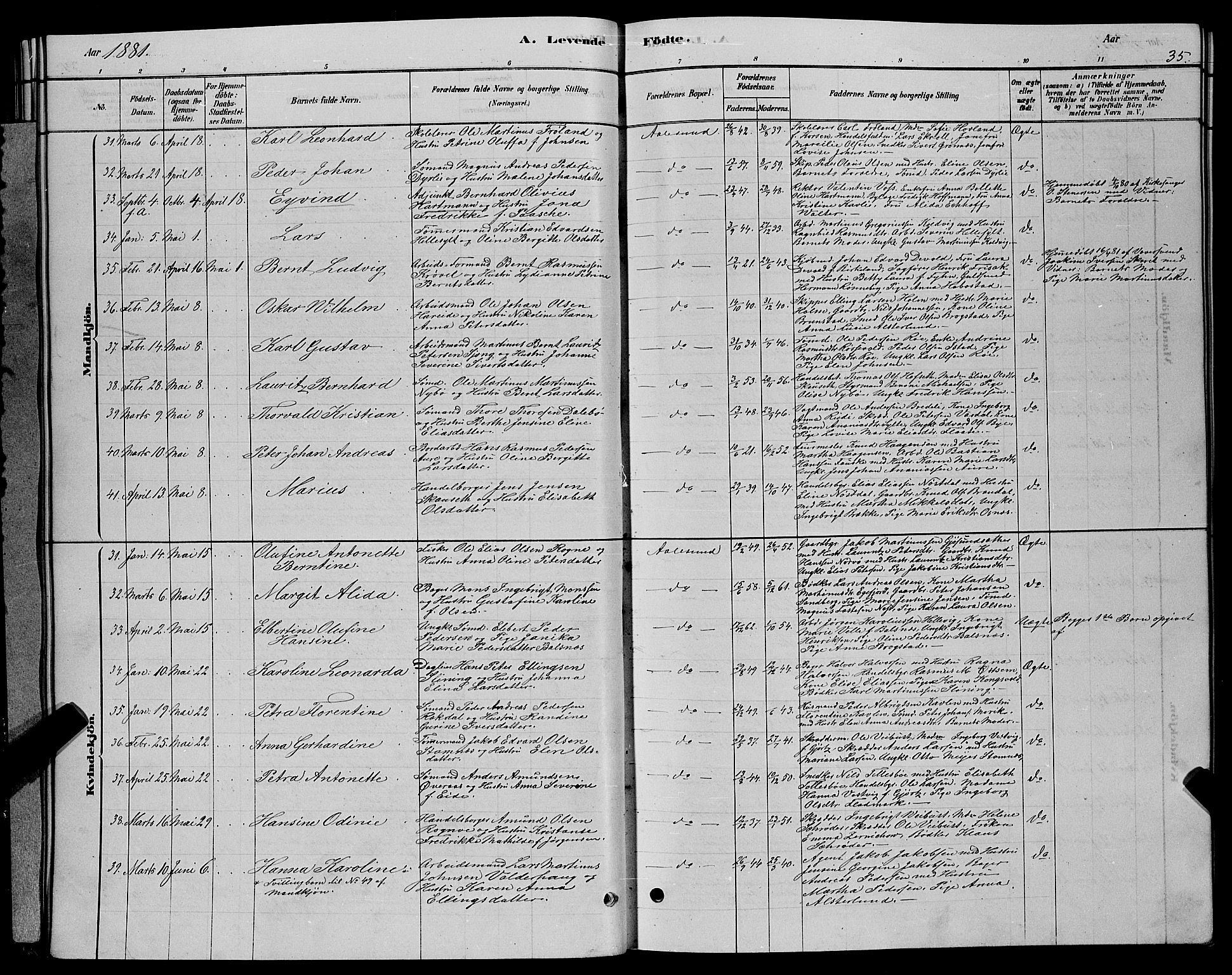 Ministerialprotokoller, klokkerbøker og fødselsregistre - Møre og Romsdal, SAT/A-1454/529/L0466: Parish register (copy) no. 529C03, 1878-1888, p. 35