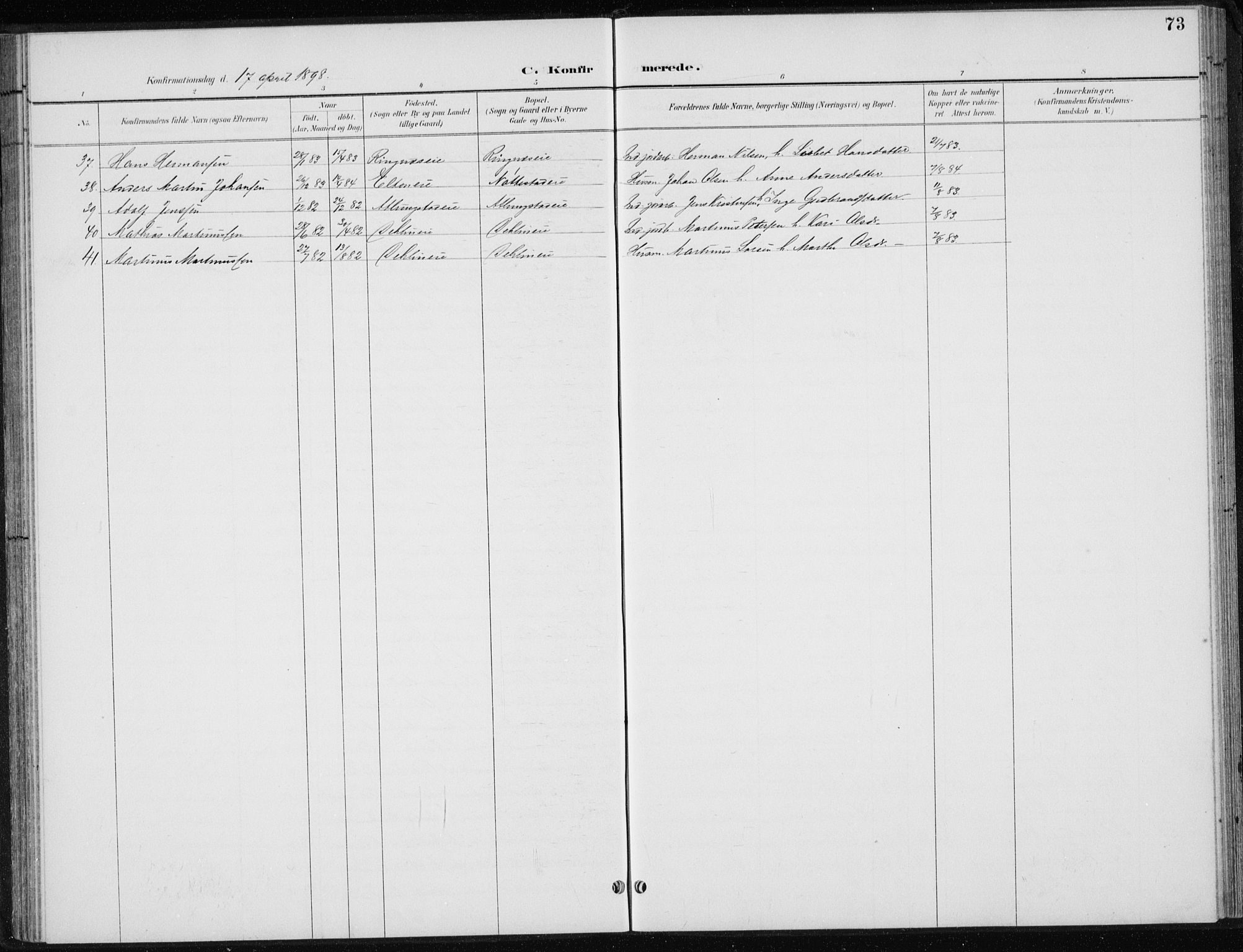 Stange prestekontor, SAH/PREST-002/L/L0010: Parish register (copy) no. 10, 1894-1905, p. 73