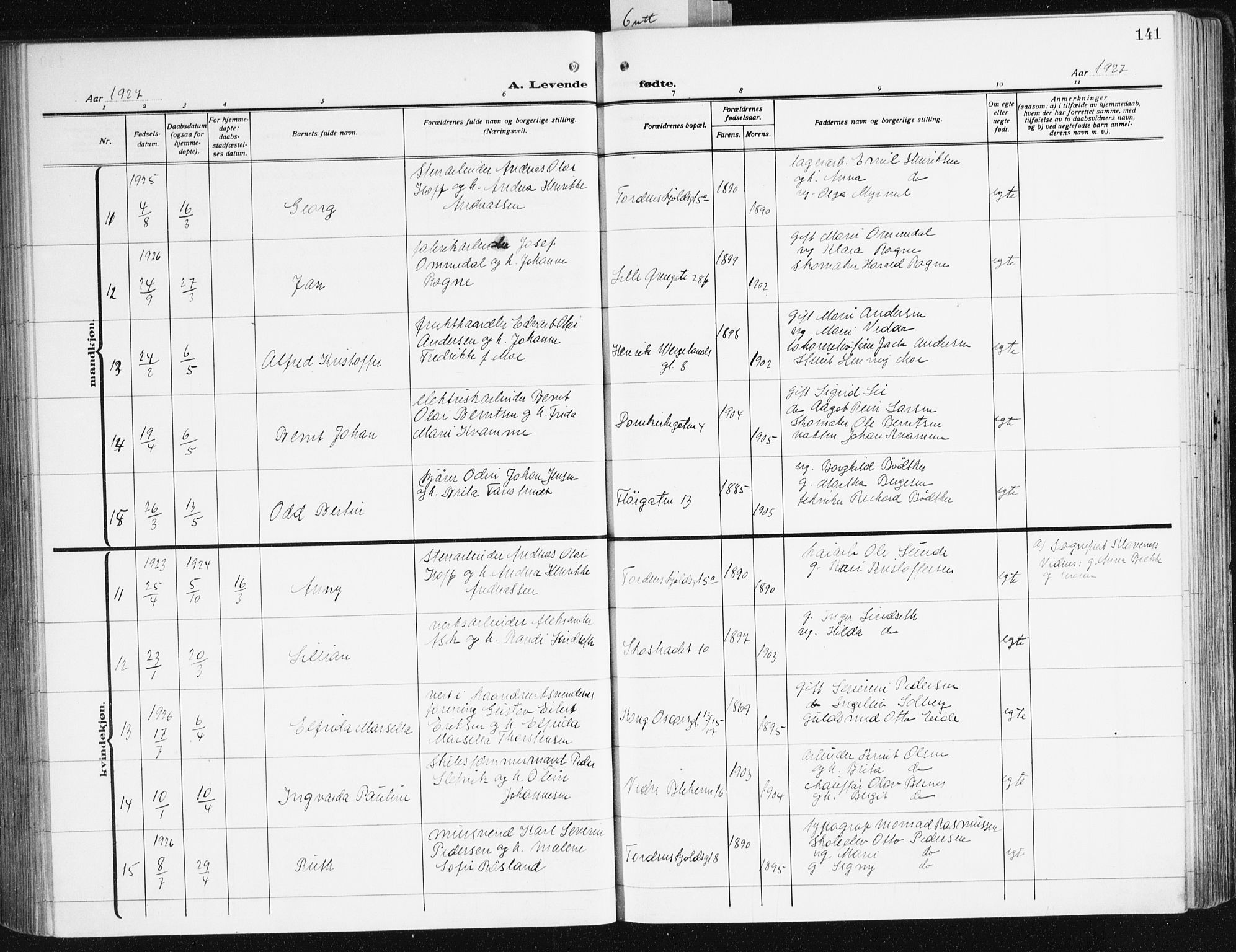 Korskirken sokneprestembete, SAB/A-76101/H/Hab: Parish register (copy) no. B 12, 1917-1942, p. 141