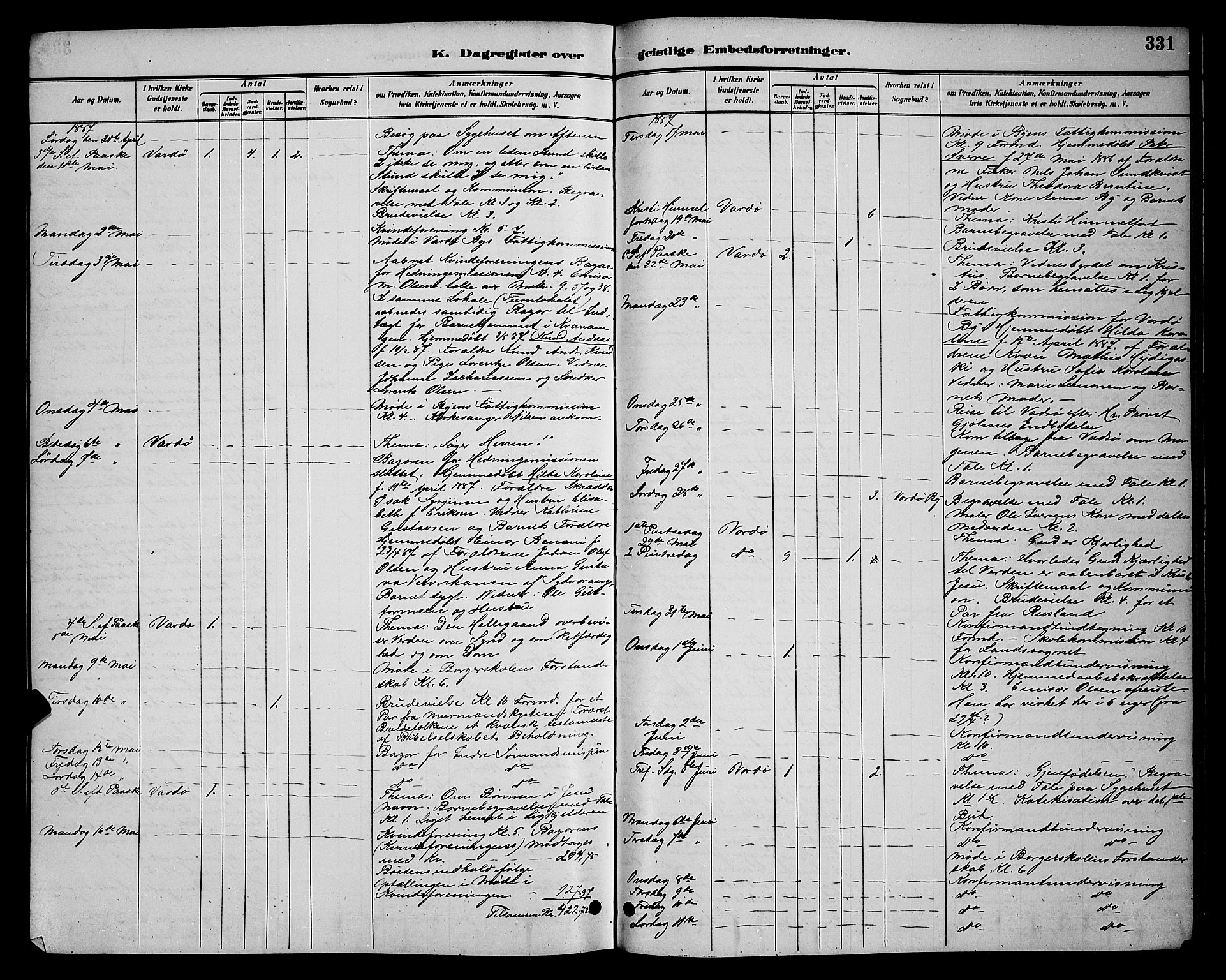 Vardø sokneprestkontor, AV/SATØ-S-1332/H/Hb/L0005klokker: Parish register (copy) no. 5, 1887-1892, p. 331