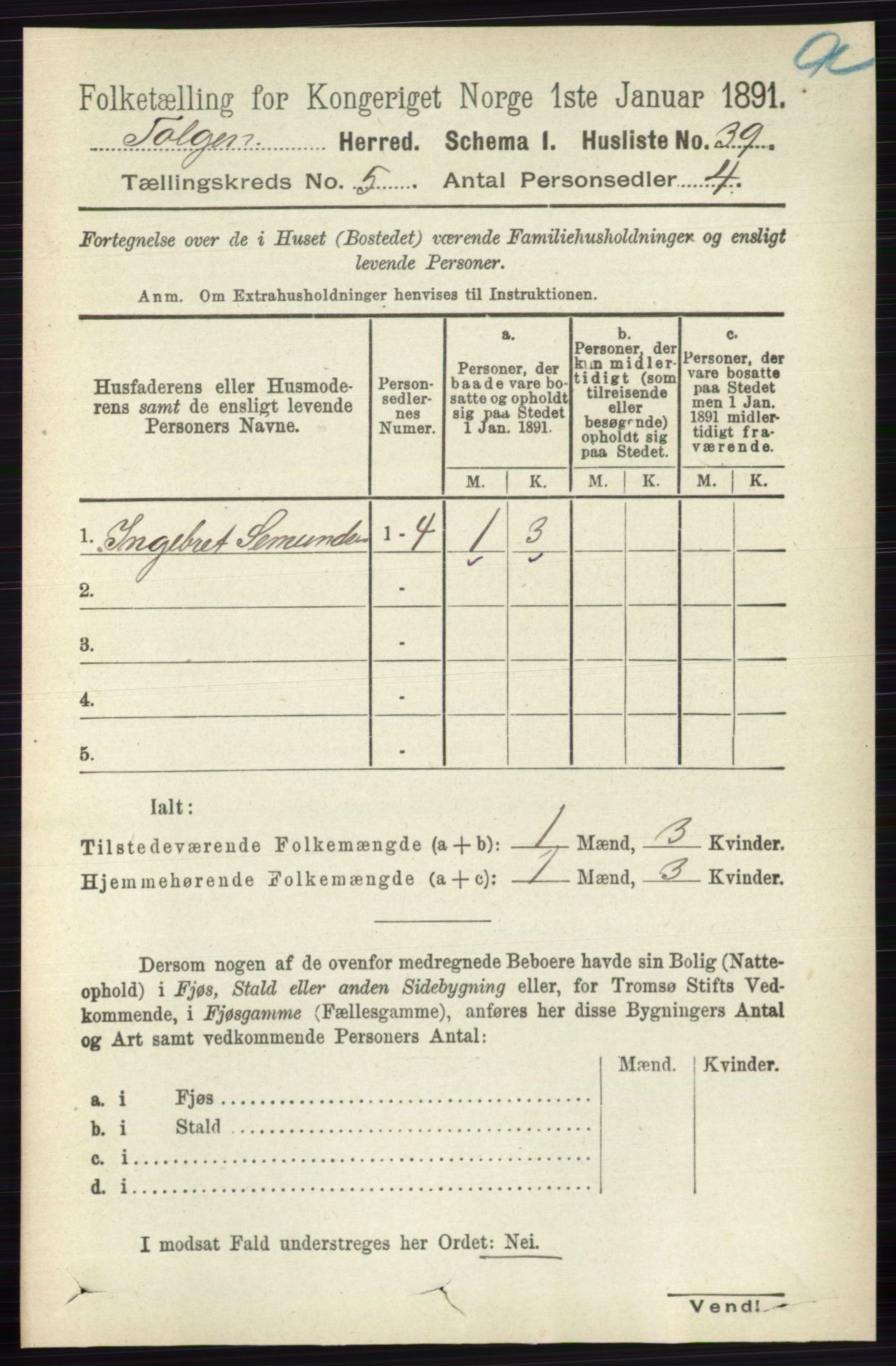 RA, 1891 census for 0436 Tolga, 1891, p. 1283