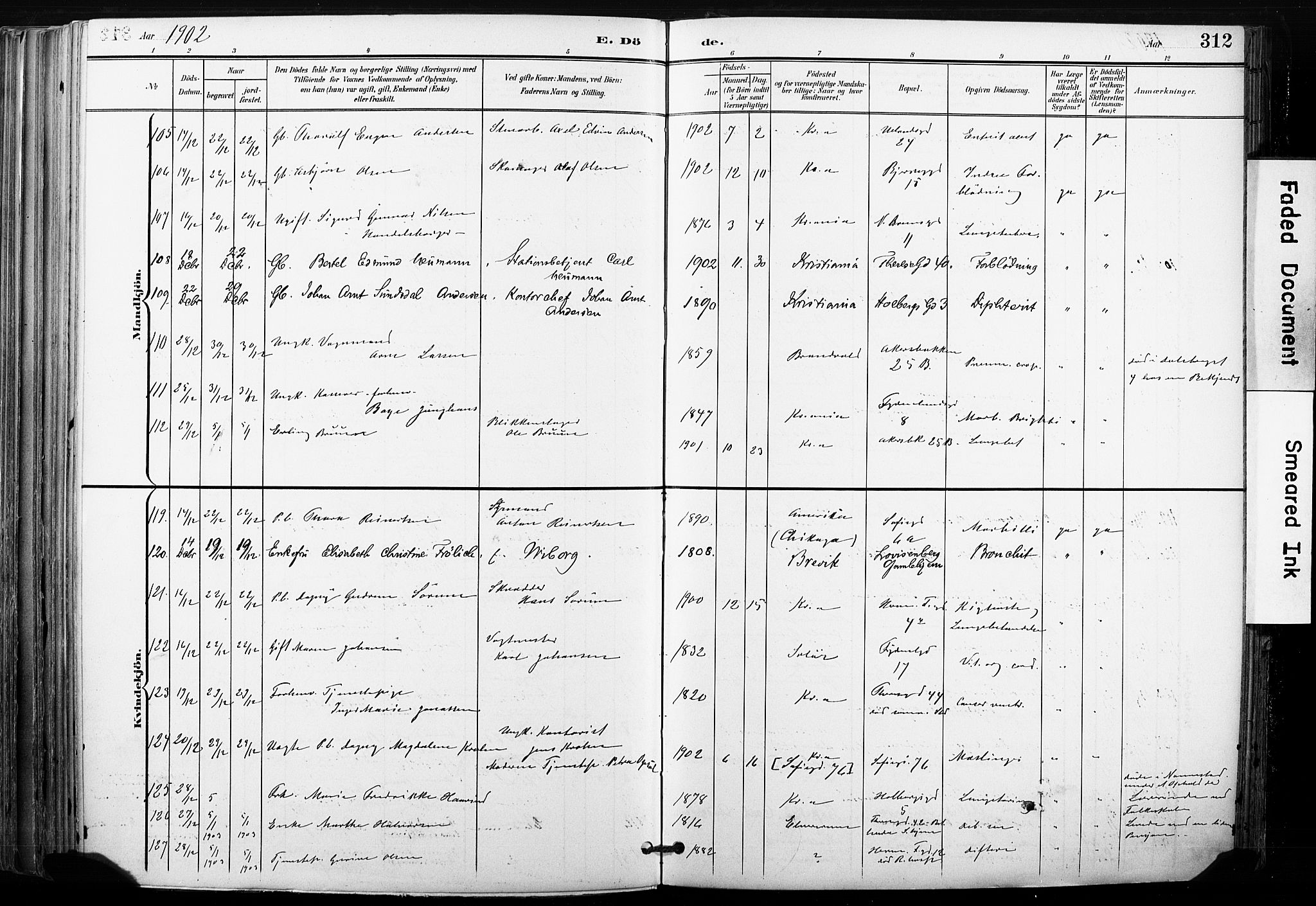 Gamle Aker prestekontor Kirkebøker, AV/SAO-A-10617a/F/L0013: Parish register (official) no. 13, 1901-1908, p. 312