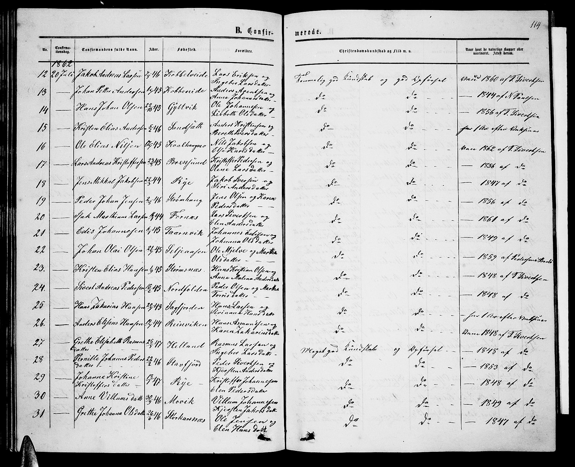 Ministerialprotokoller, klokkerbøker og fødselsregistre - Nordland, AV/SAT-A-1459/853/L0775: Parish register (copy) no. 853C03, 1859-1877, p. 114